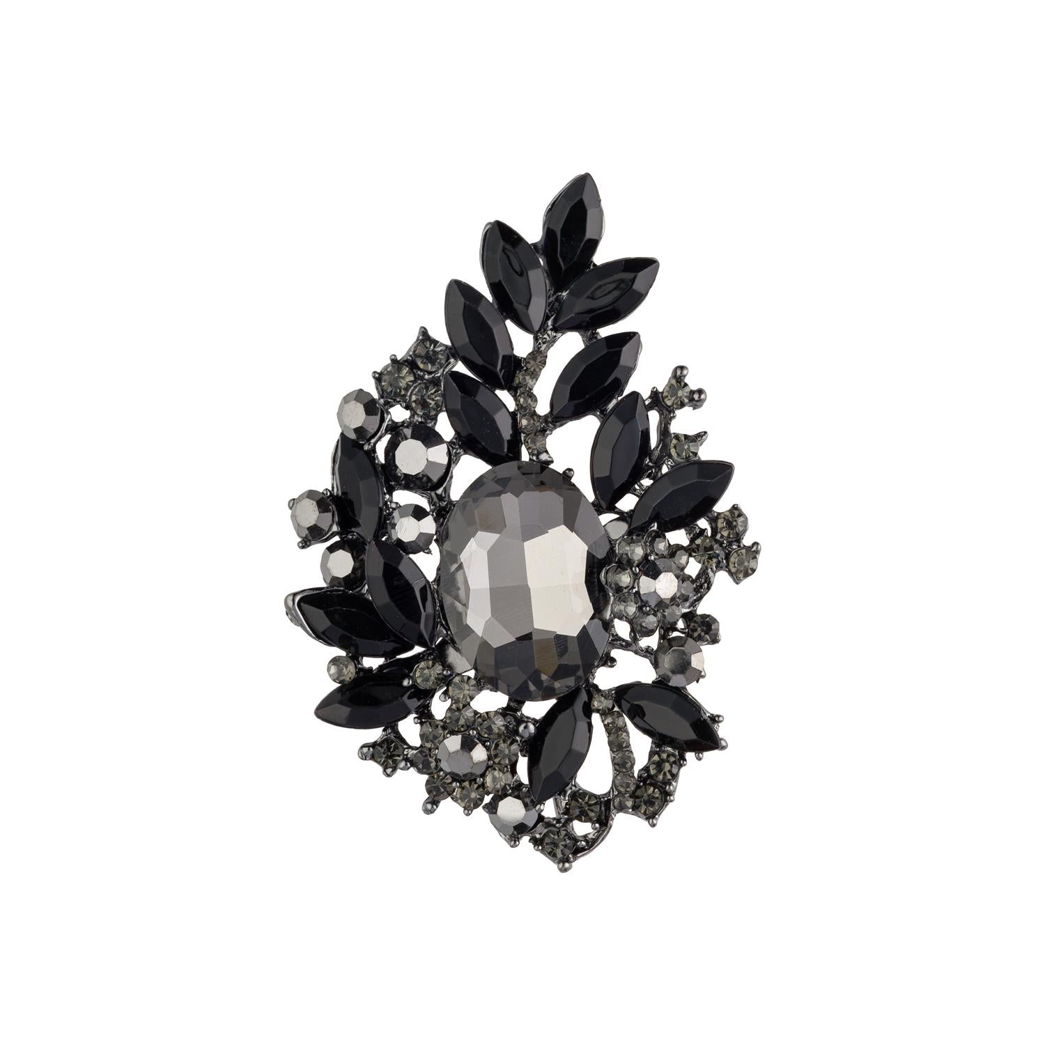 Crystal Leaf Brooch Large Black Gun