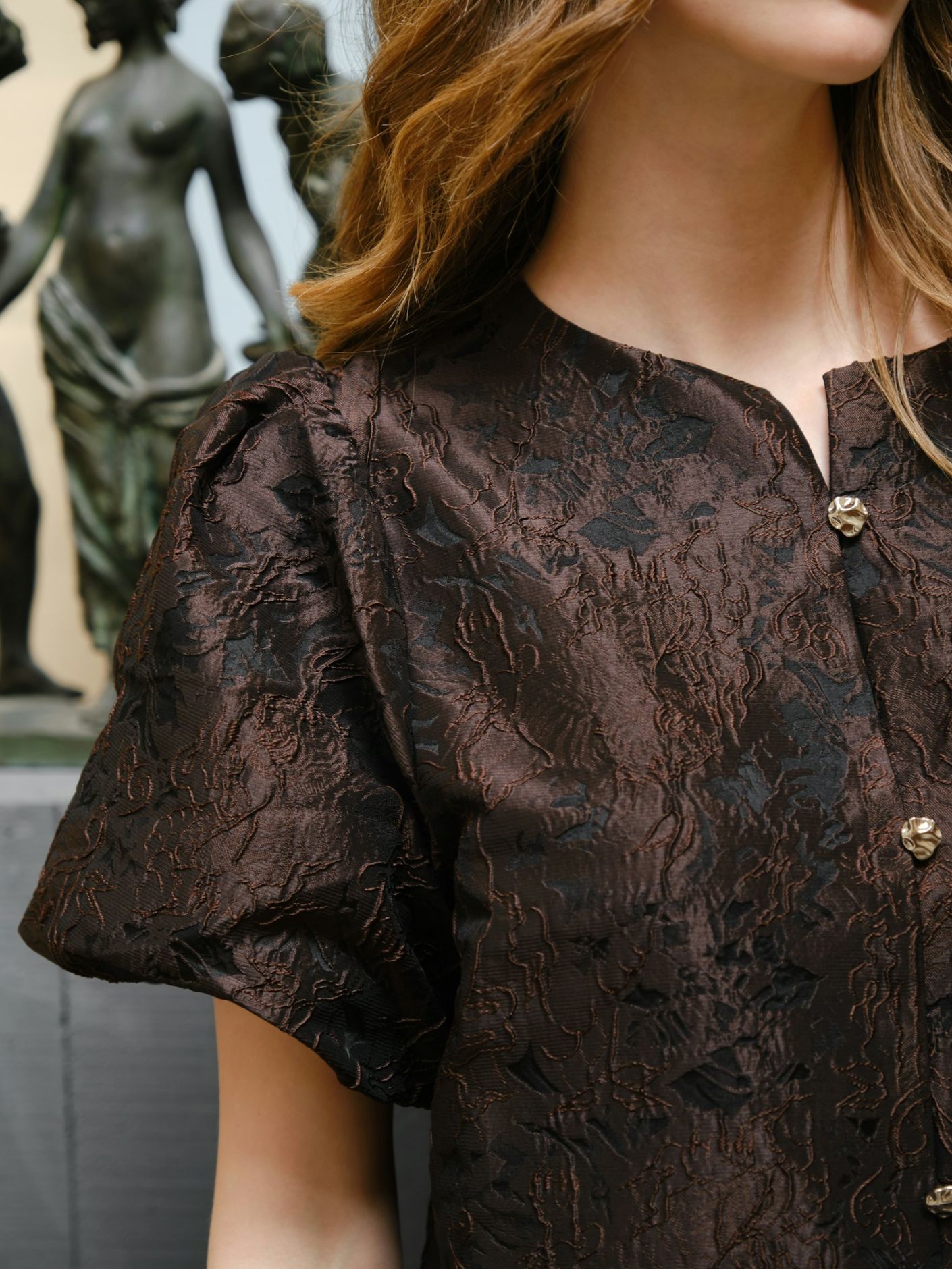 Aisa Brocade Blouse Dark Brown