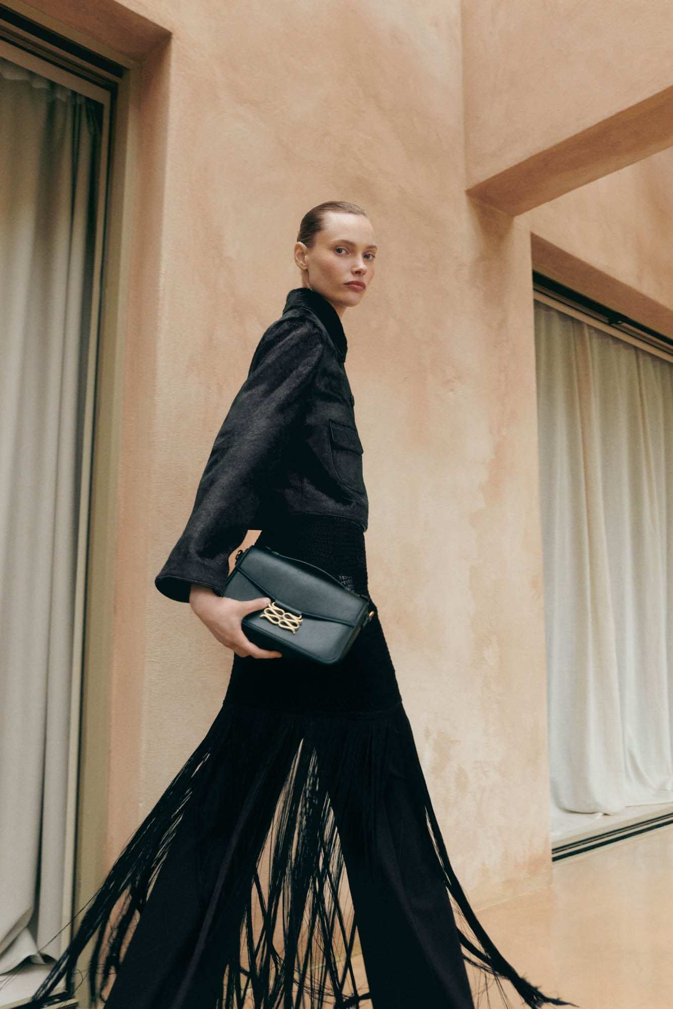 Monogram Leather Shoulder Bag Black