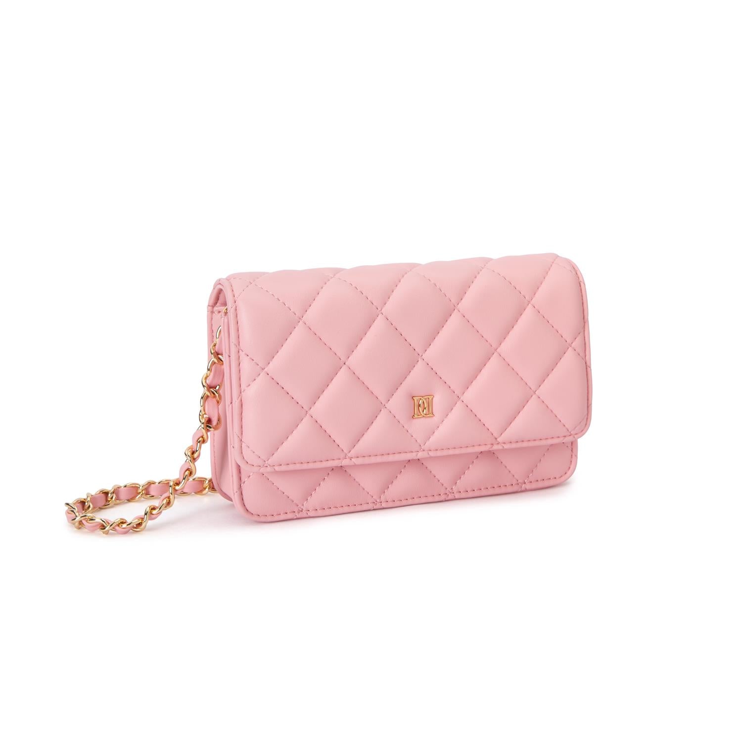 Liten quiltet skinnveske lys rosa