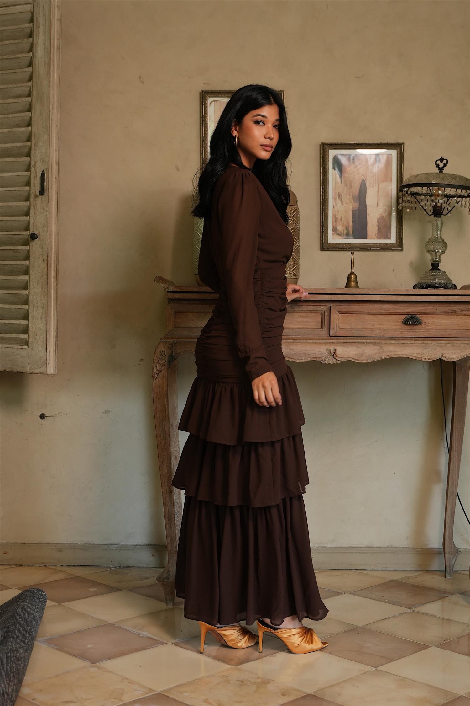 Jenna Long Sleeve Maxi Dress Espresso