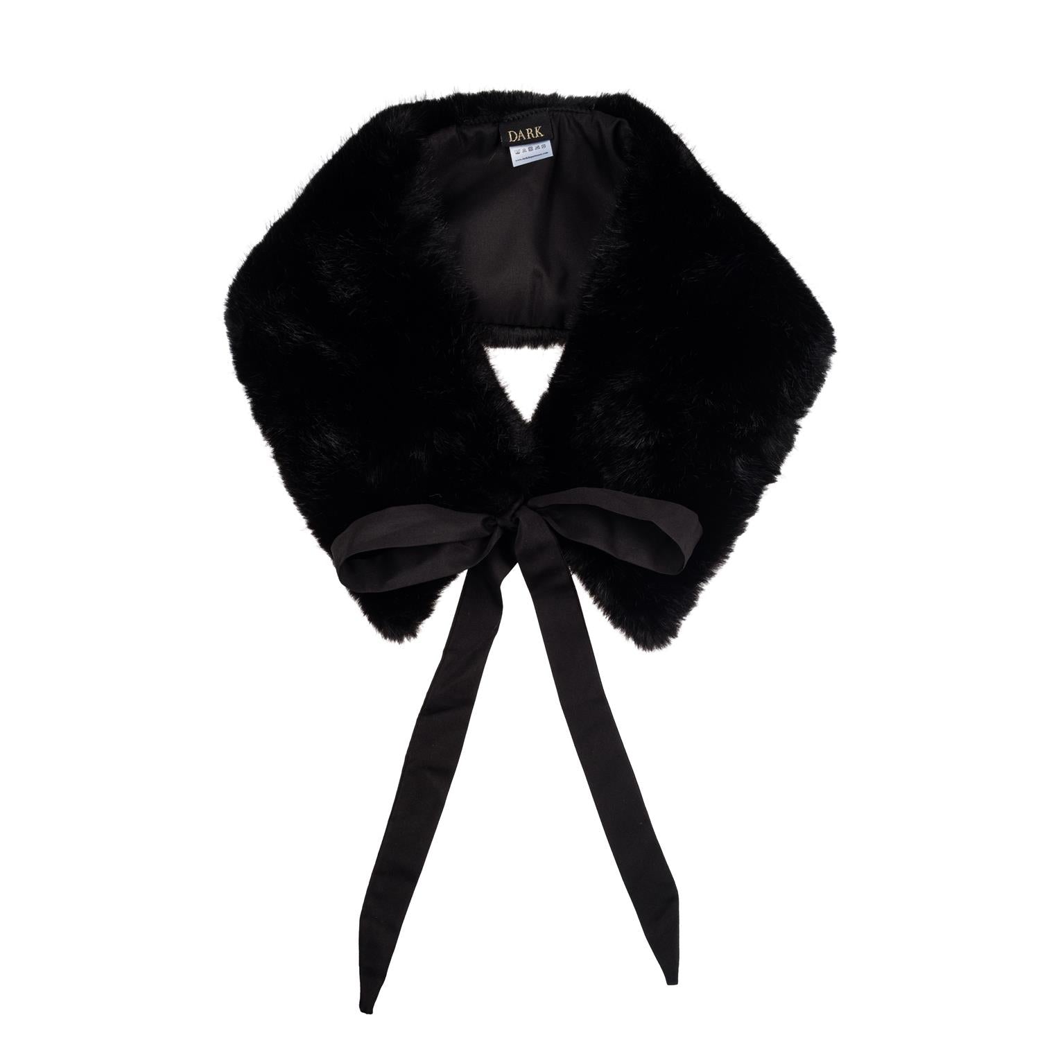 Faux Fur Mink Trapezoid Scarf w/Ribbon Black