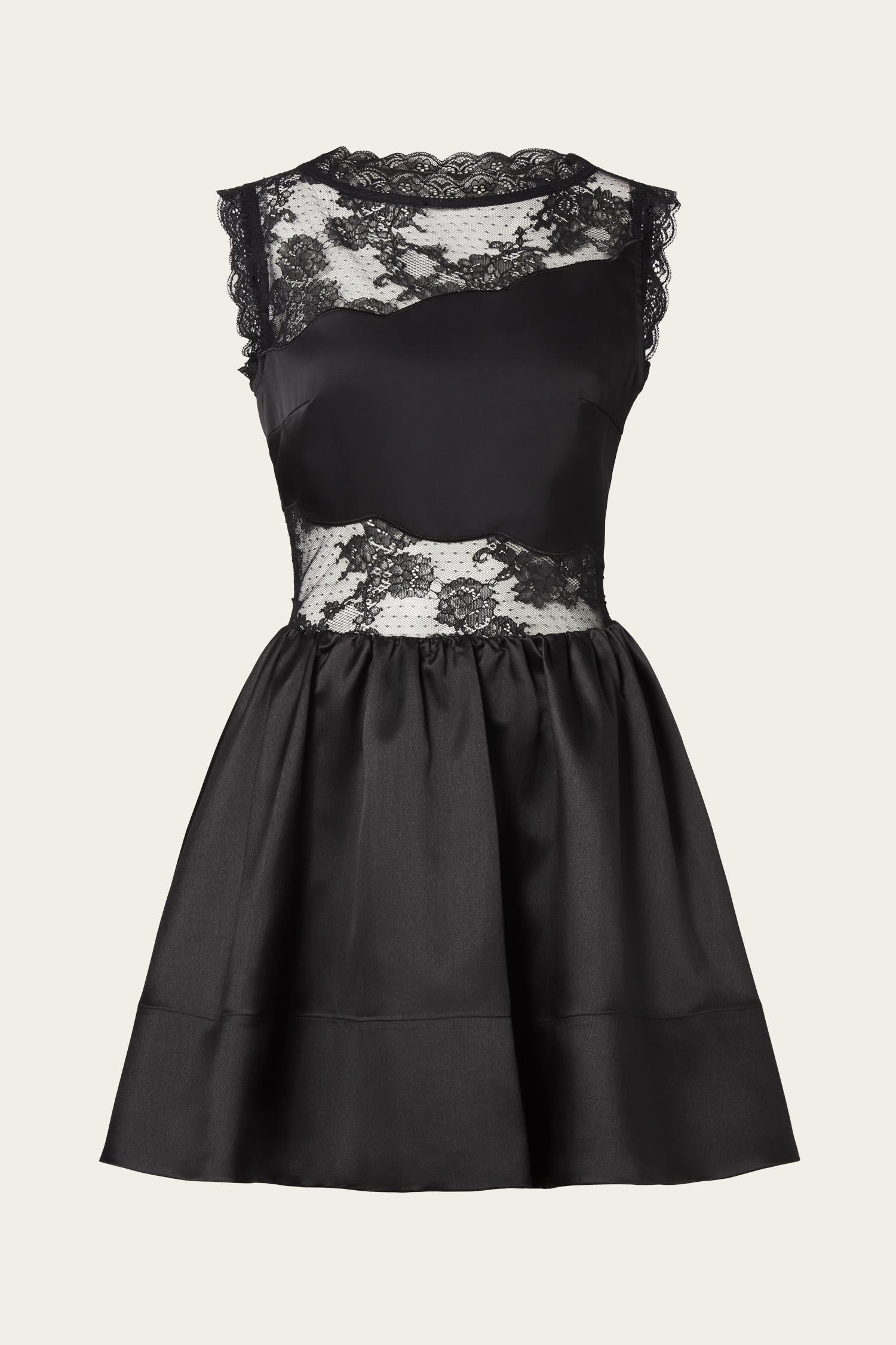 Rosy Lace Trimmed Cut Out Mini Dress Black