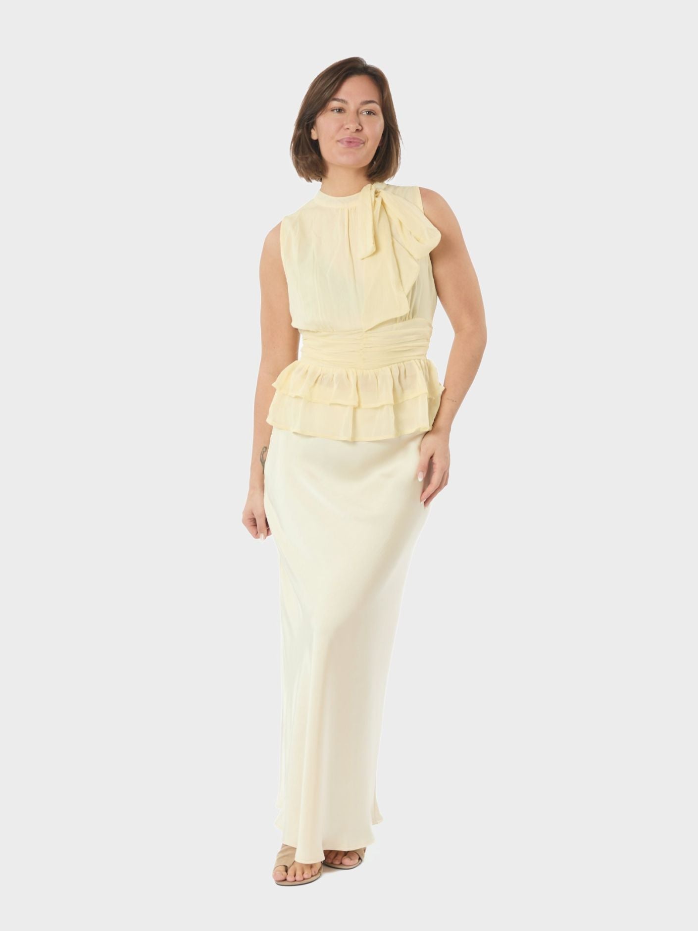 Ansol Ensfarget Chiffontopp Lysegul