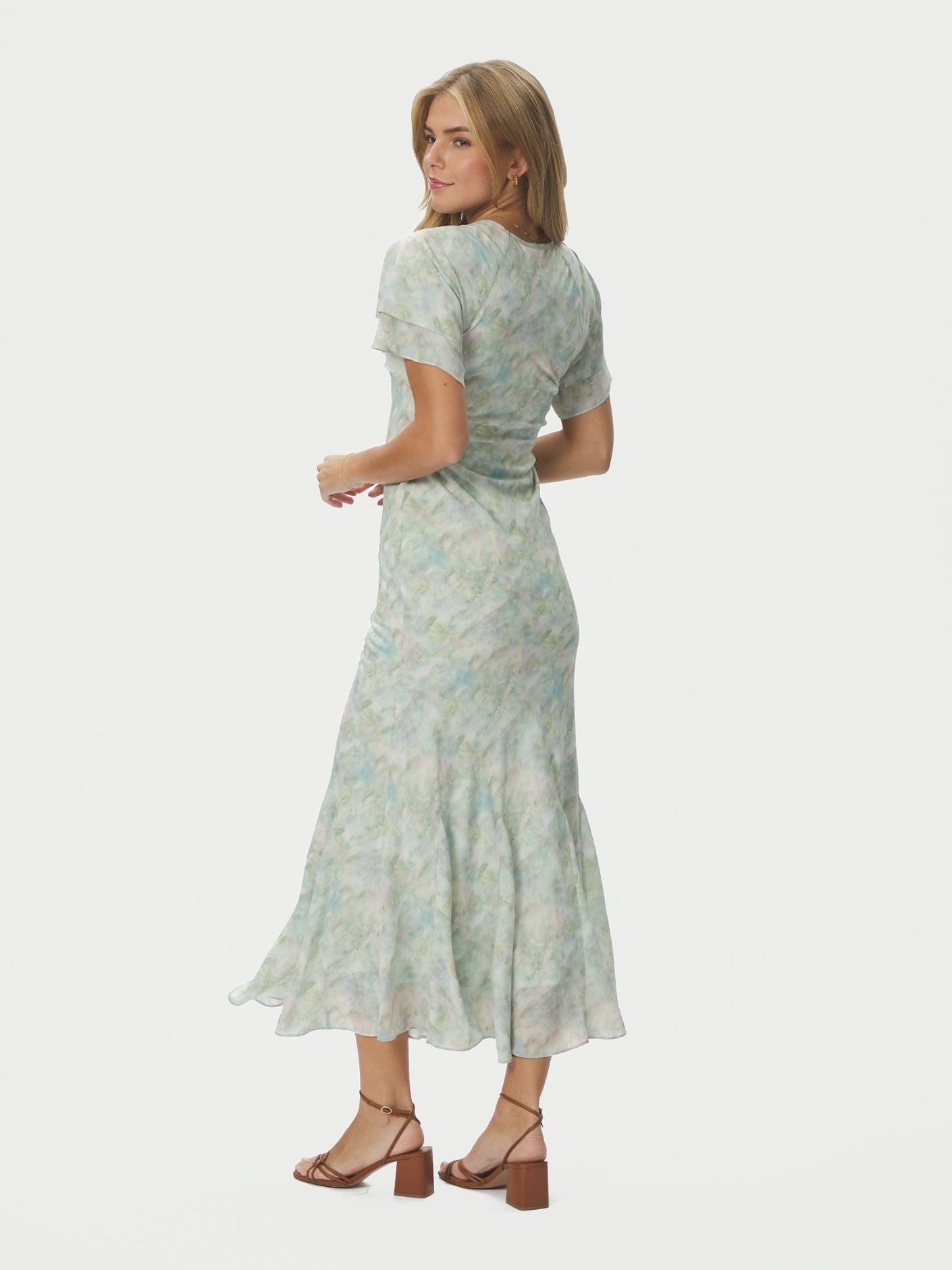 Celesse Print Chiffon Dress Light Green