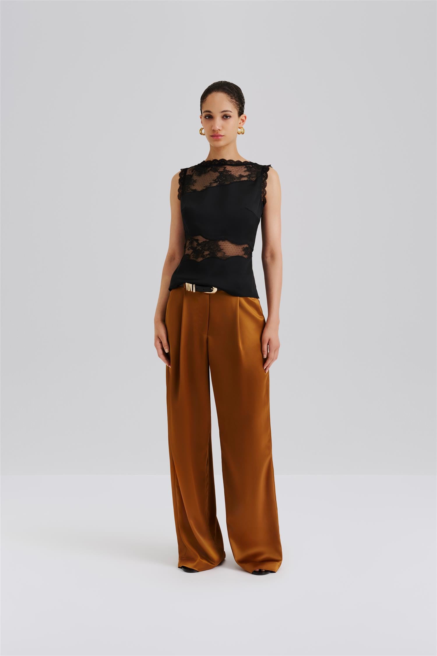Desire Lace Trimmed Cut Out Top Black
