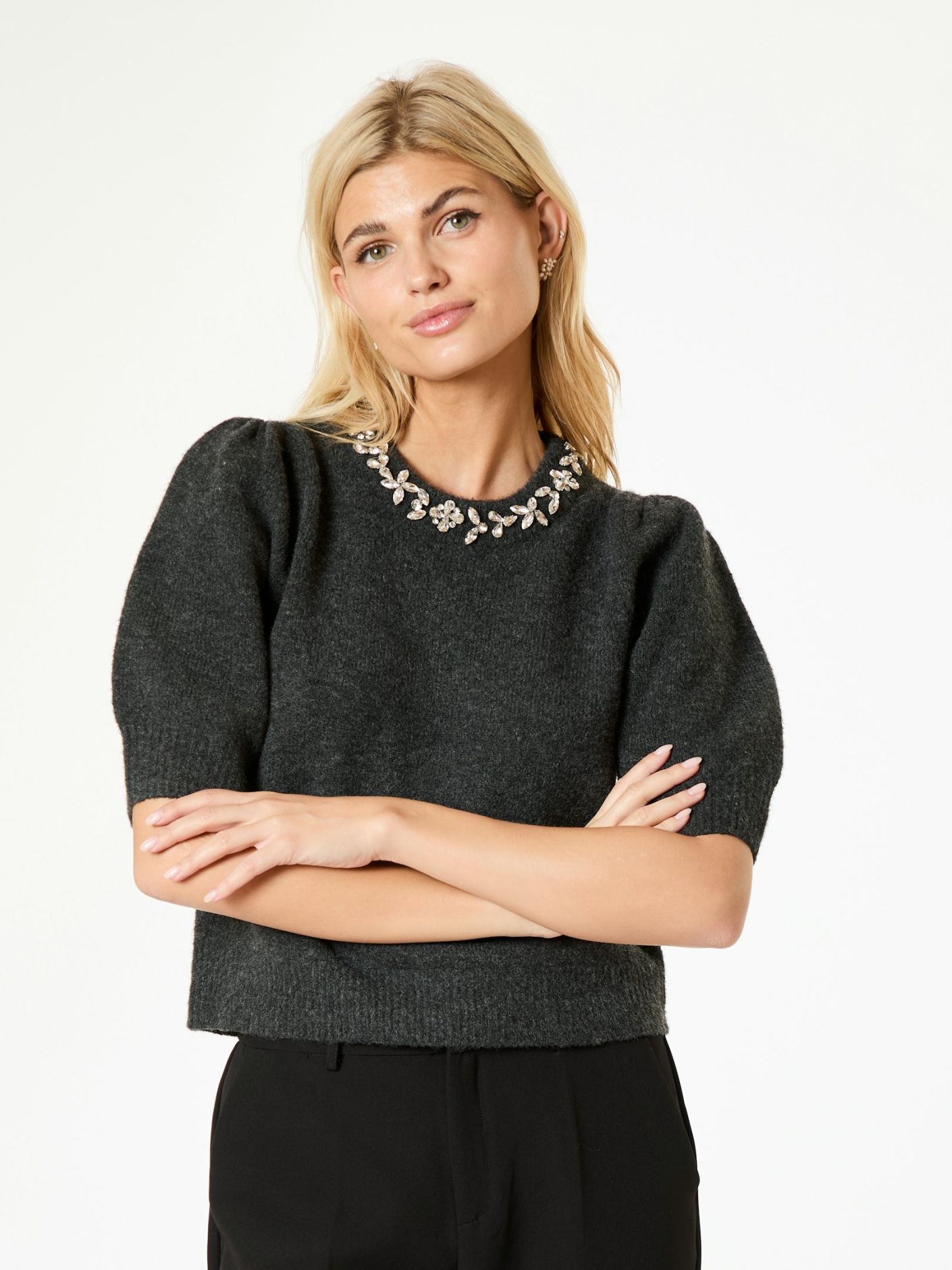 Maia Stone Knit Blouse Antracit Melange