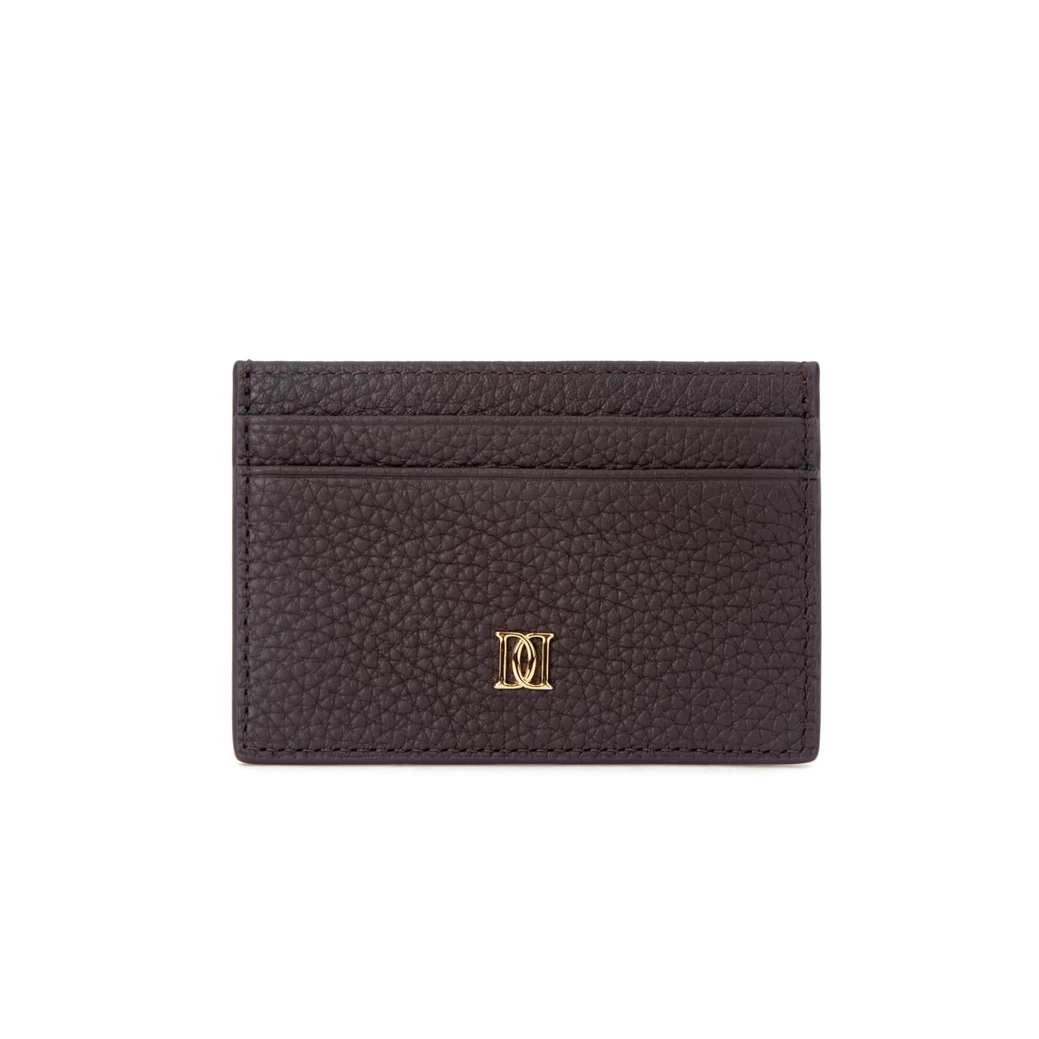 Leather Card Holder Grain Chocolate Brown