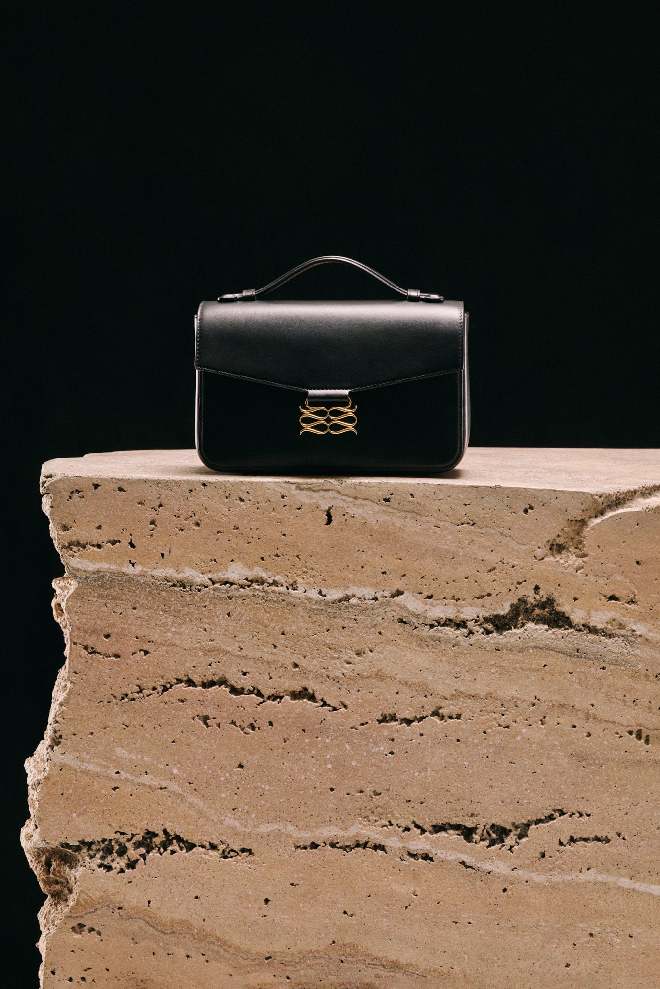 Monogram Leather Shoulder Bag Black