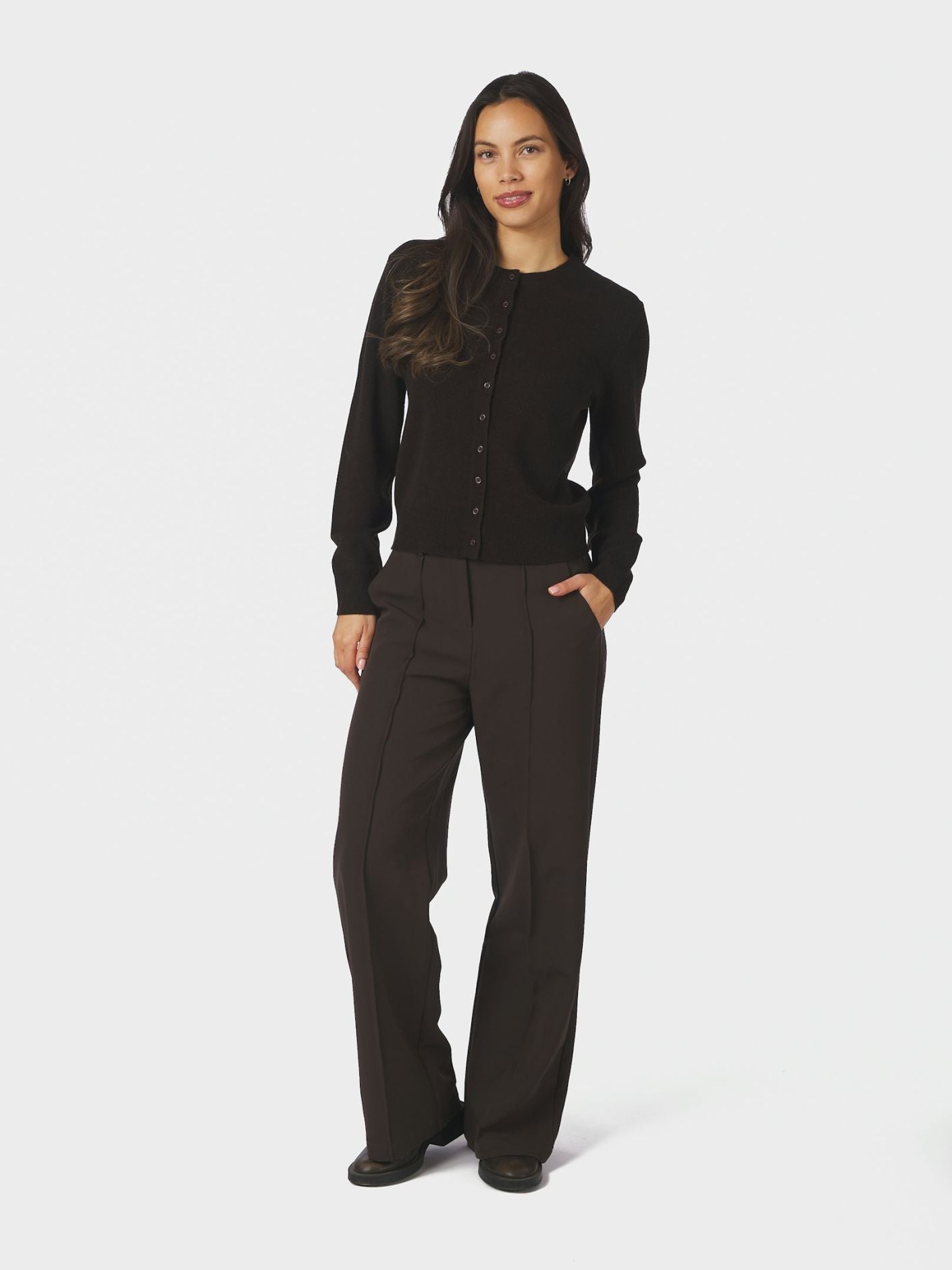 Bina Wool Knit Cardigan Dark Brown