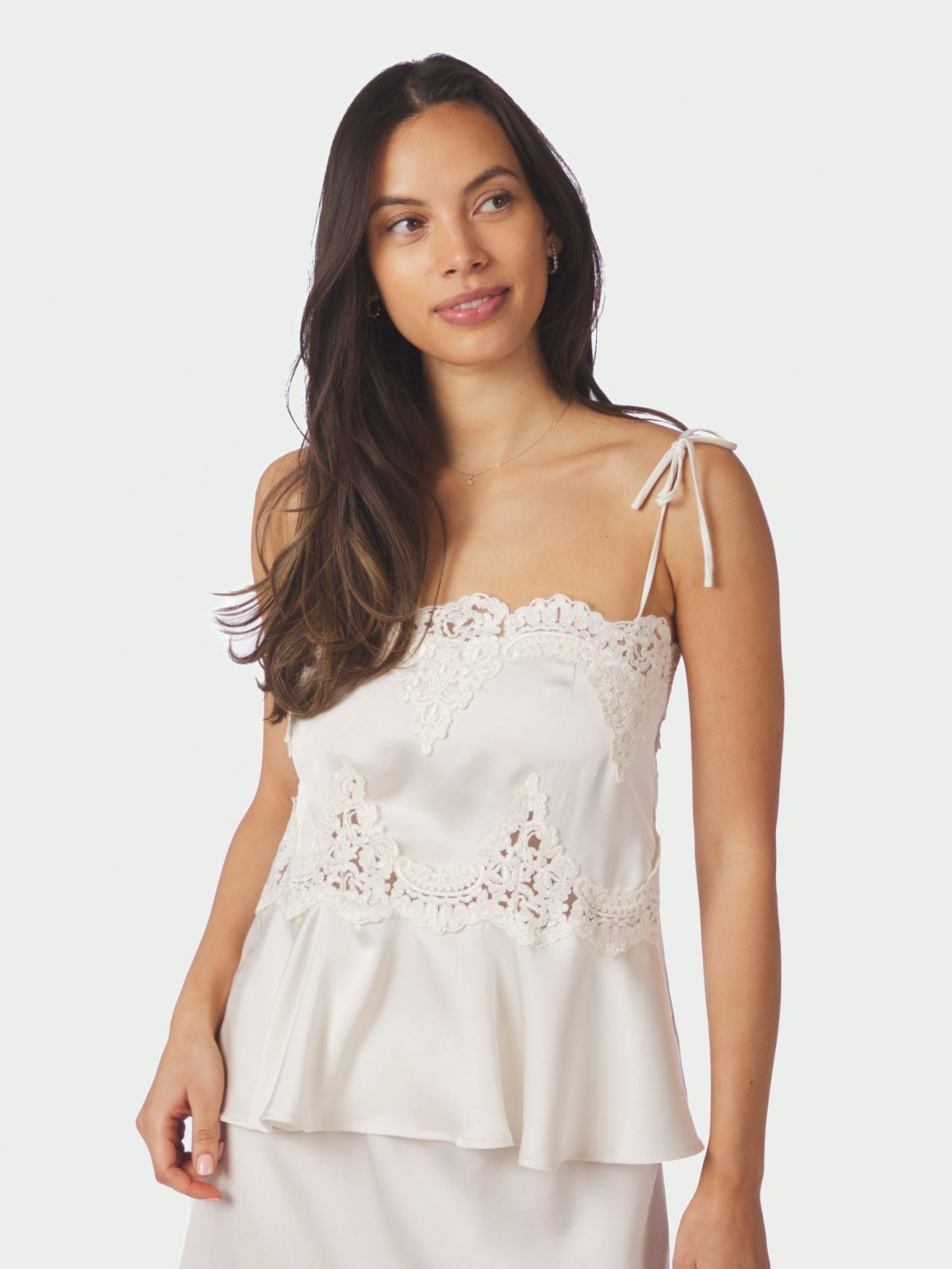 Kaela Heavy Sateen Lace Top Pearl