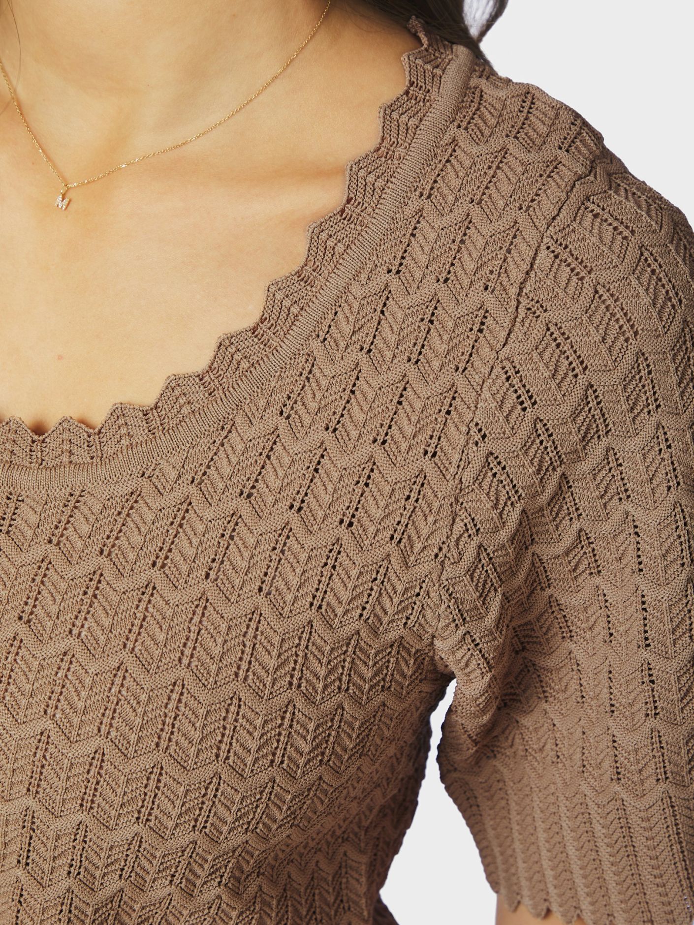 Meiko Fine Crochet Blouse Taupe
