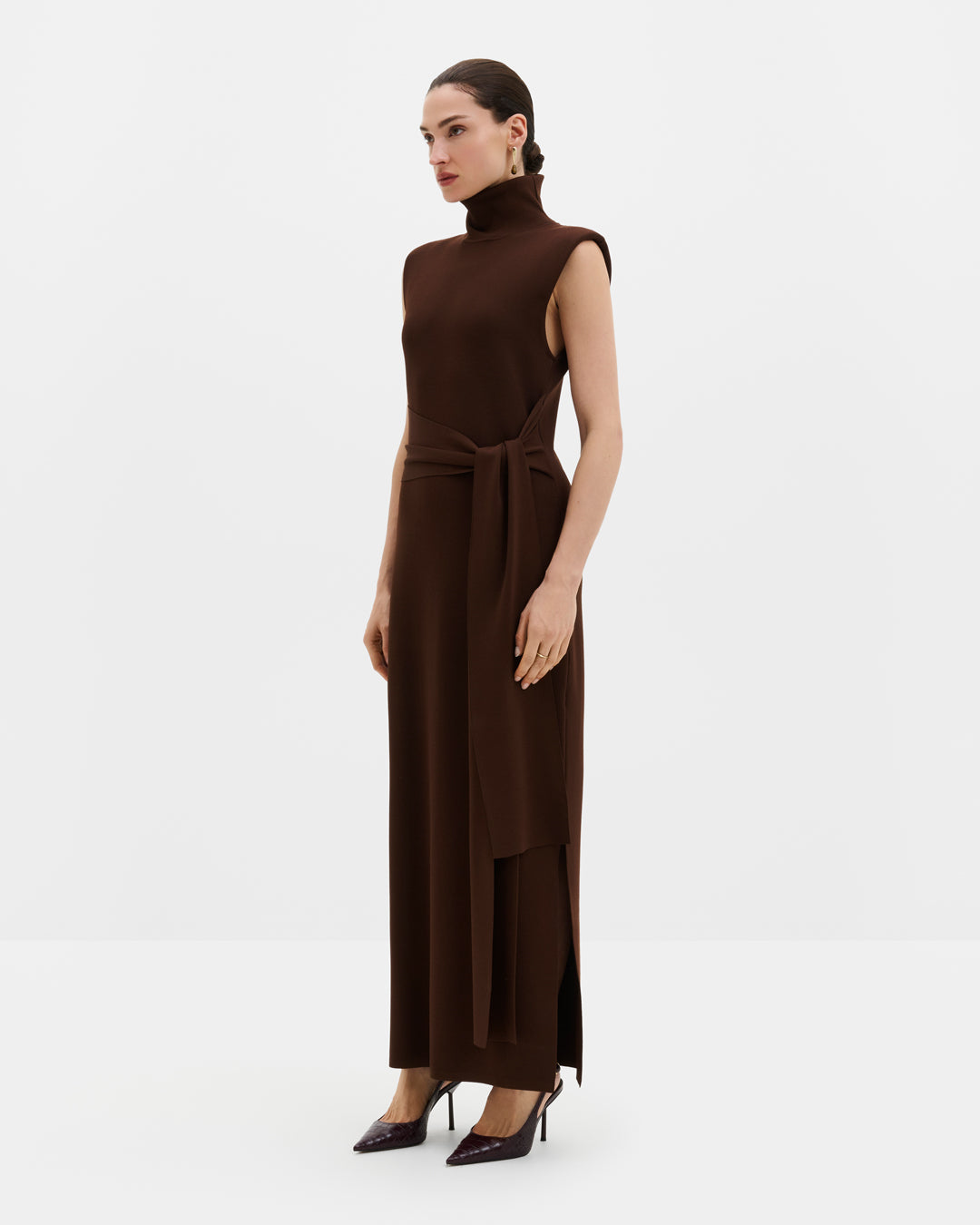 Minna Waist Tie Knitted Maxi Dress Dark Brown