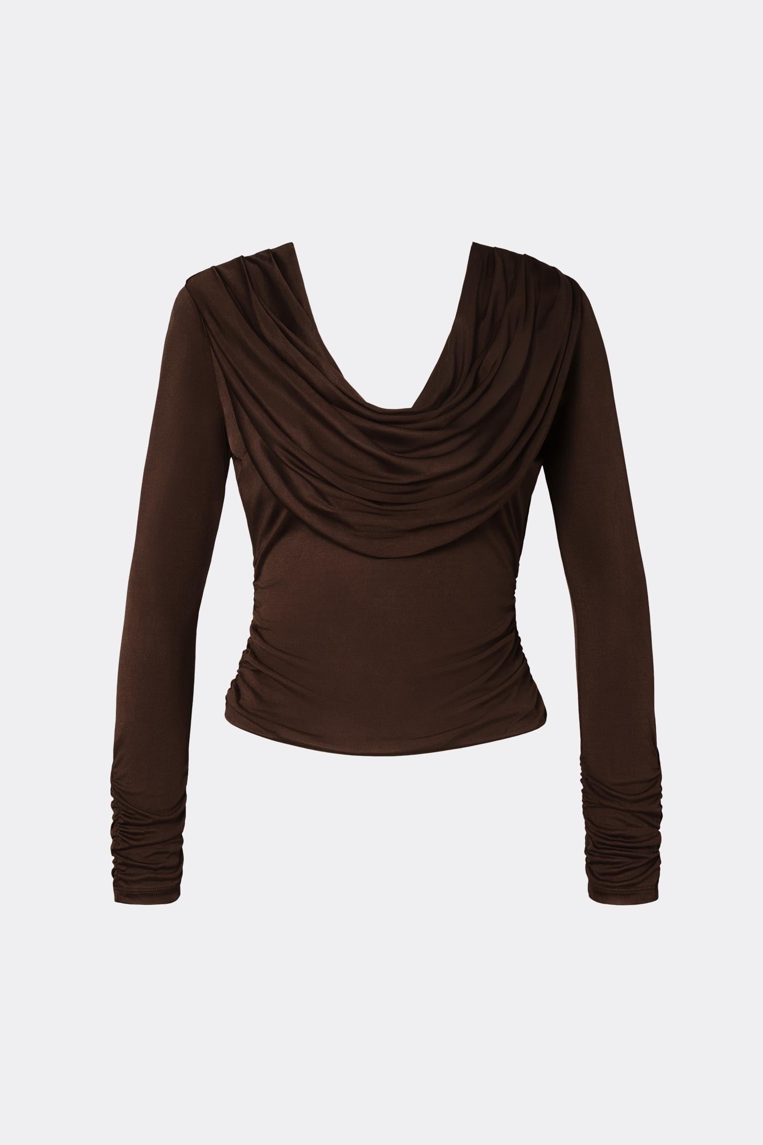 Signe Cowl Jersey Top Dark Brown