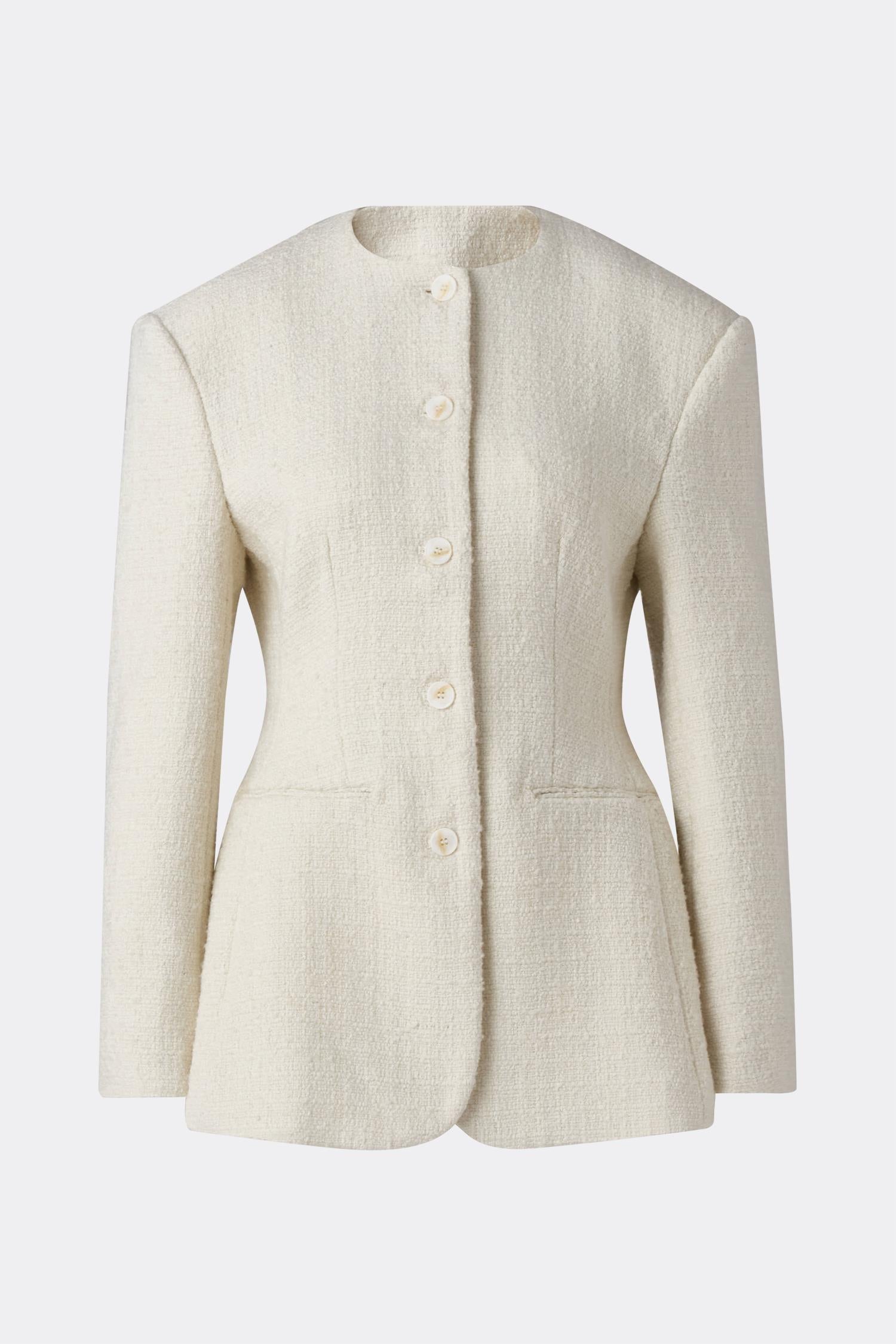 Carol Fitted Round Neck Blazer Vanilla