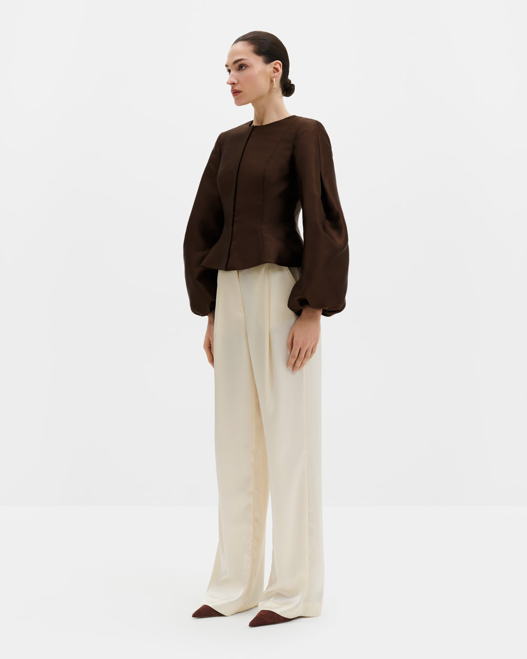 Vendela Balloon Sleeve Blouse Dark Brown