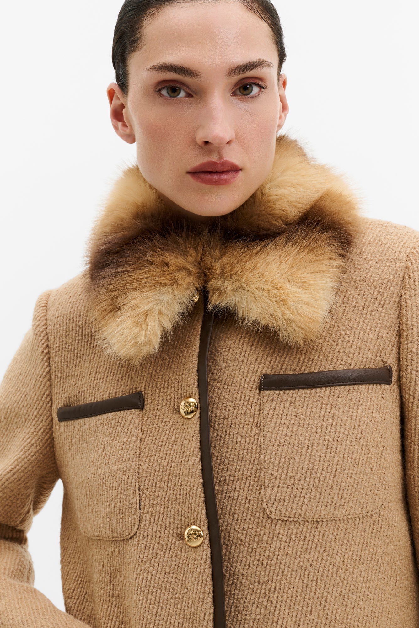 Taylor Fux Fur Trim Jacket Camel