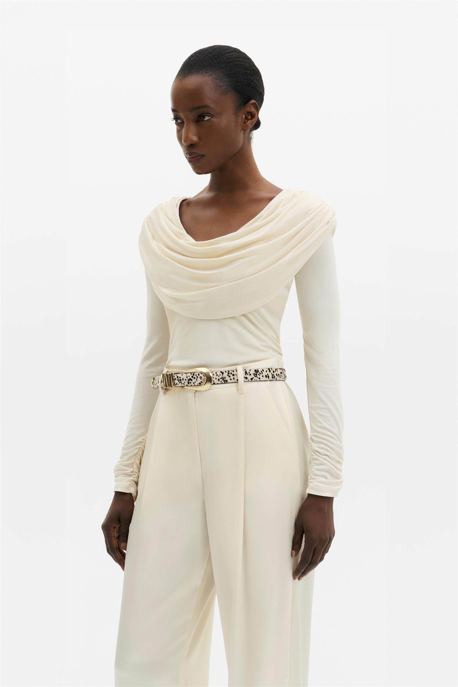 Signe Cowl Jersey Top Pearl