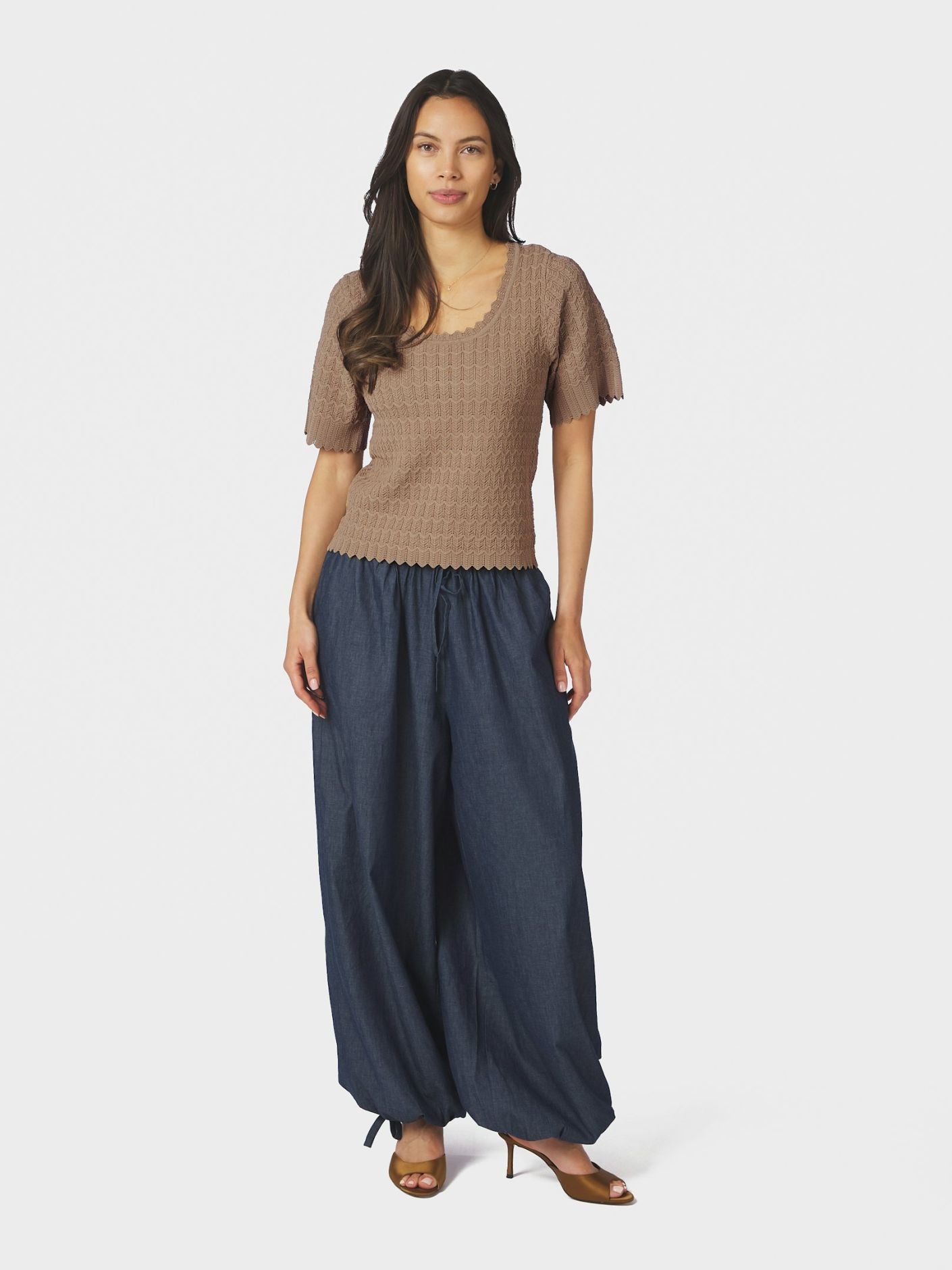 Meiko Fine Crochet Blouse Taupe