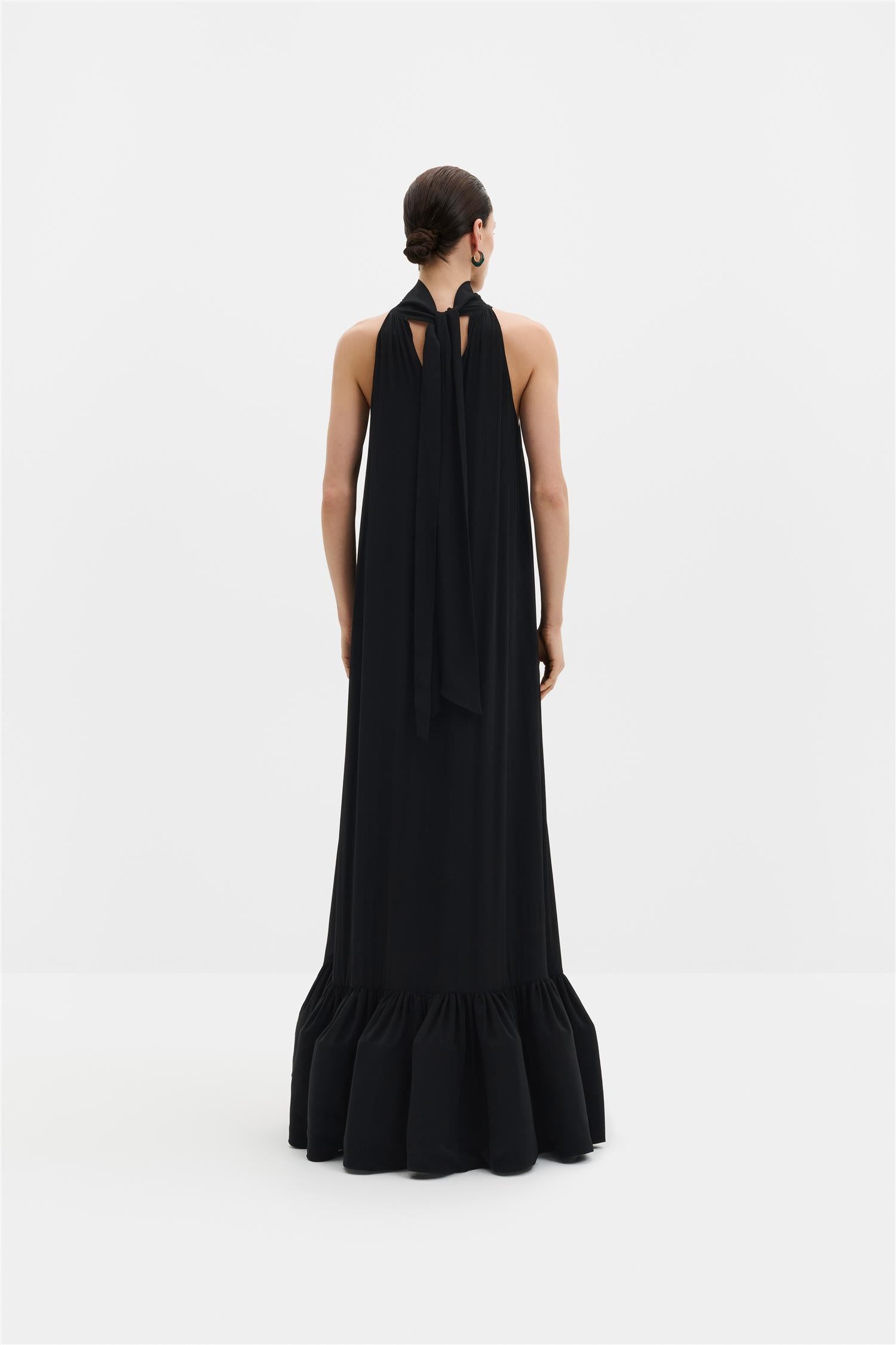 Lykke Halterneck Ruffled Maxi Dress Black