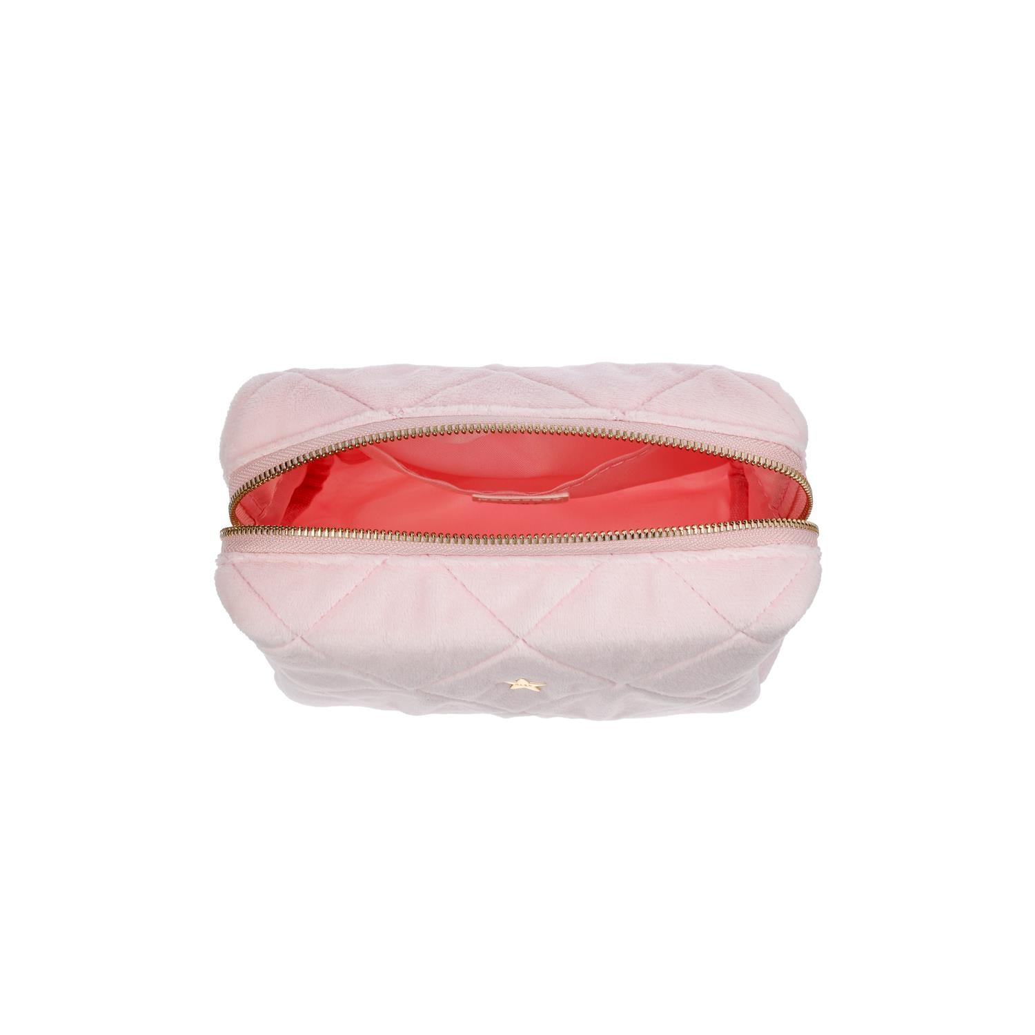 Velvet Square Quilted Make-Up Pouch Small Cotton Candy