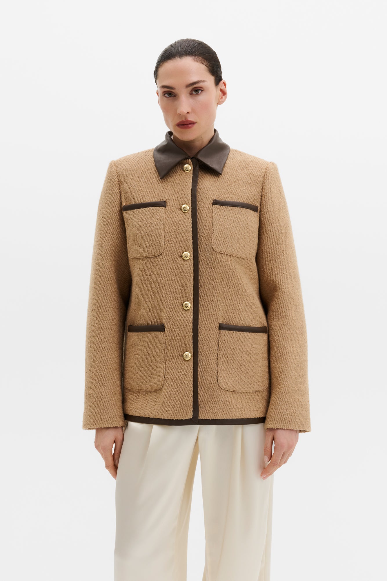 Taylor Fux Fur Trim Jacket Camel