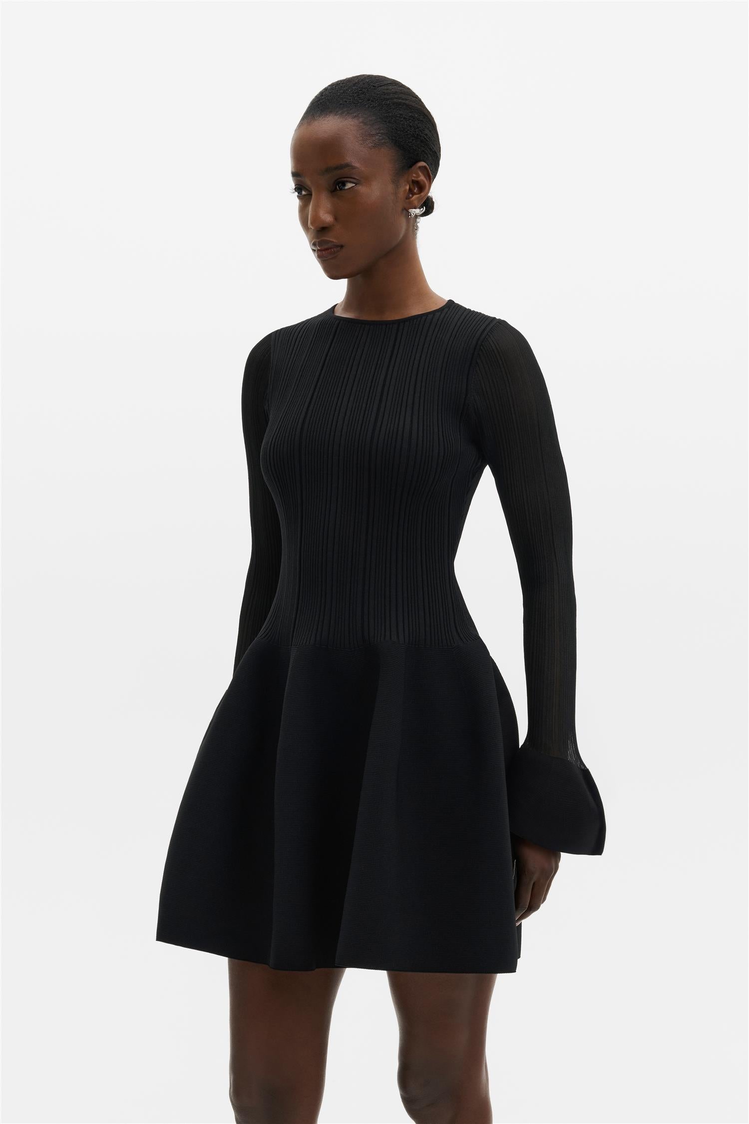 Elona Voluminous Skirt Knitted Dress Black