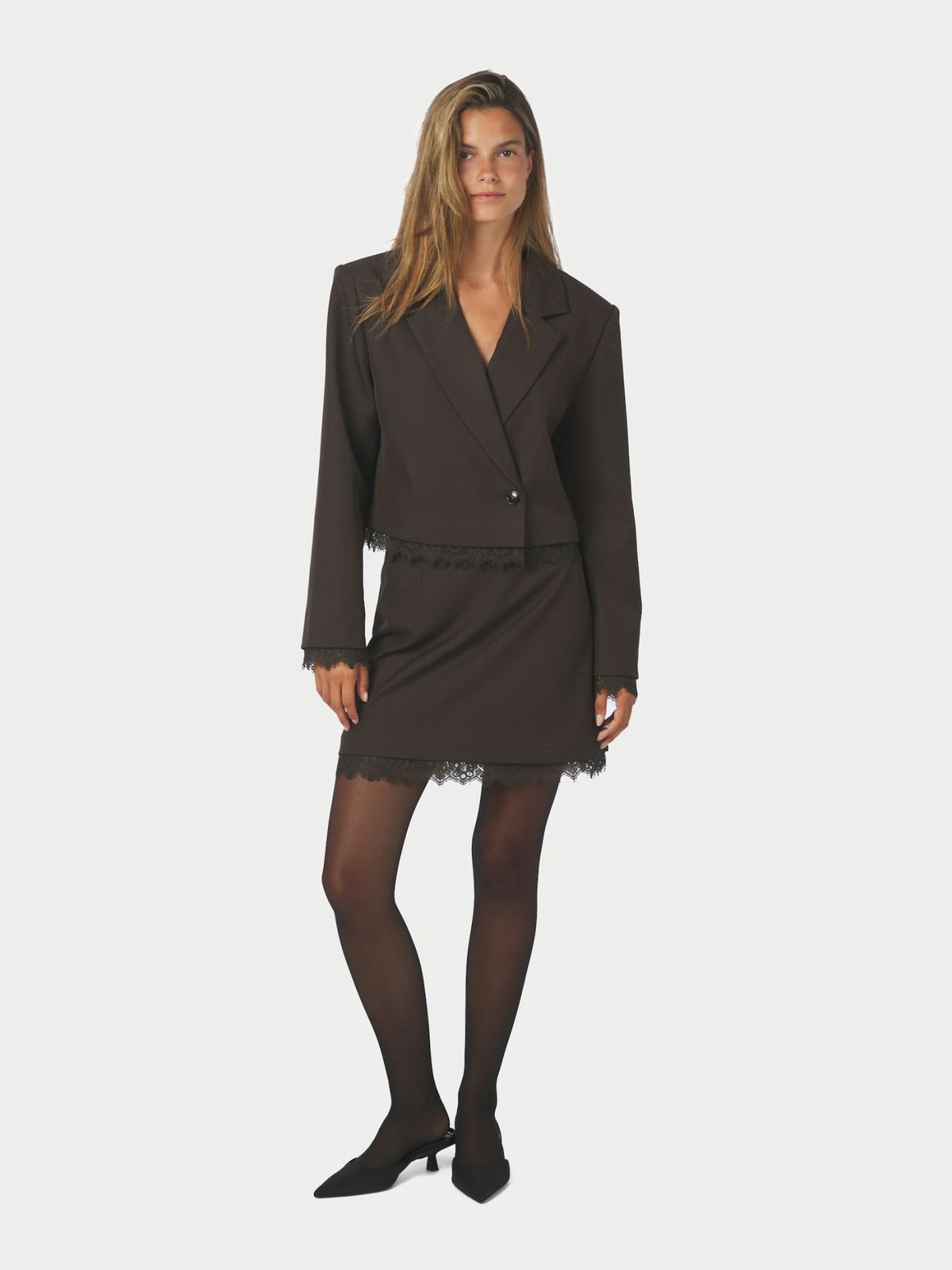 Birgitte Structure Lace Skirt Dark Brown