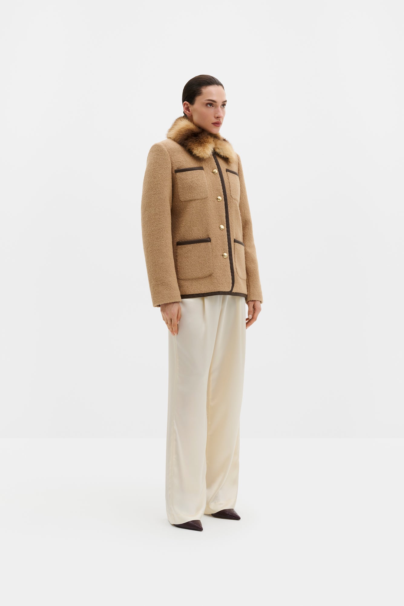 Taylor Fux Fur Trim Jacket Camel