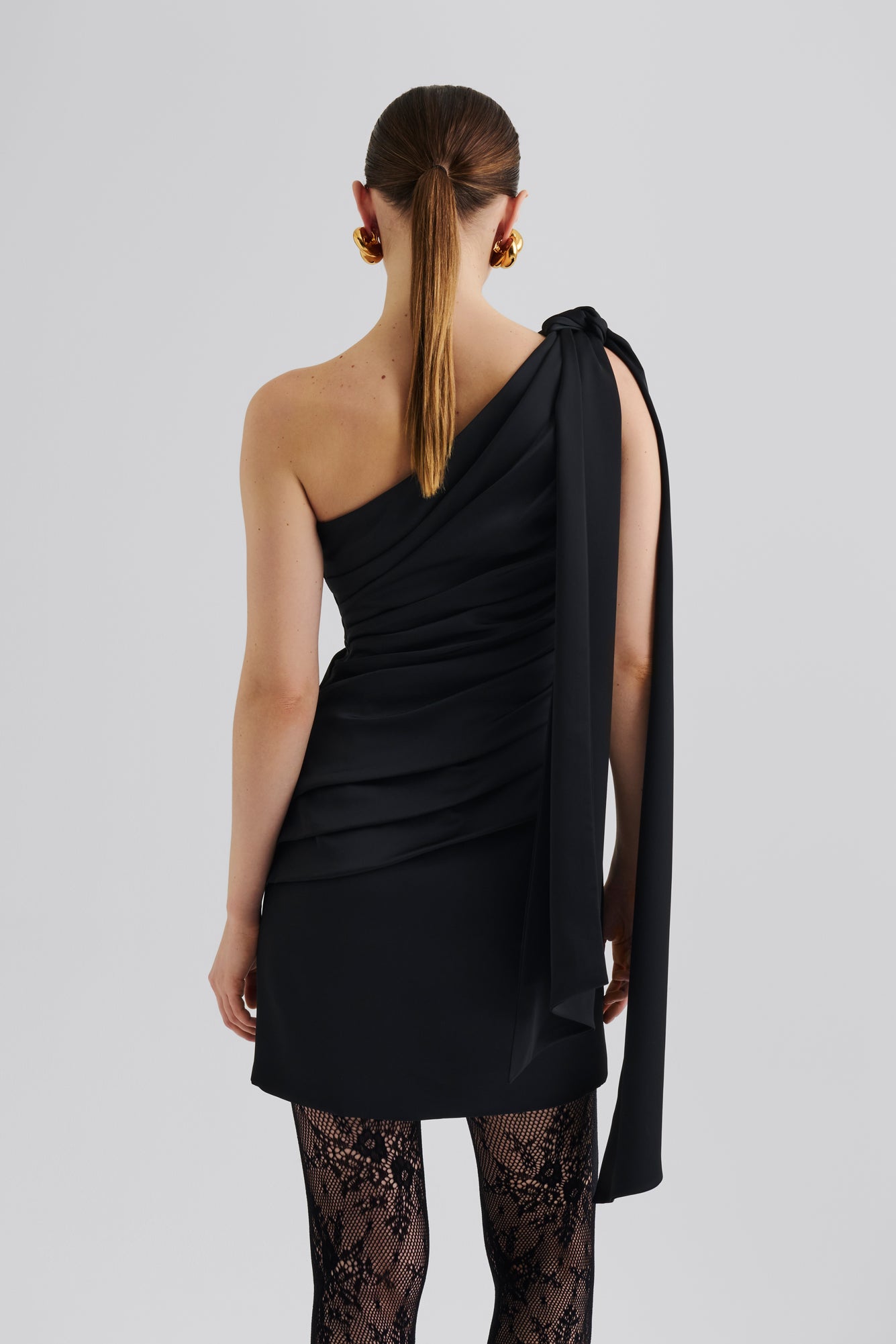 Nelly Draped One Shoulder Mini Dress Black