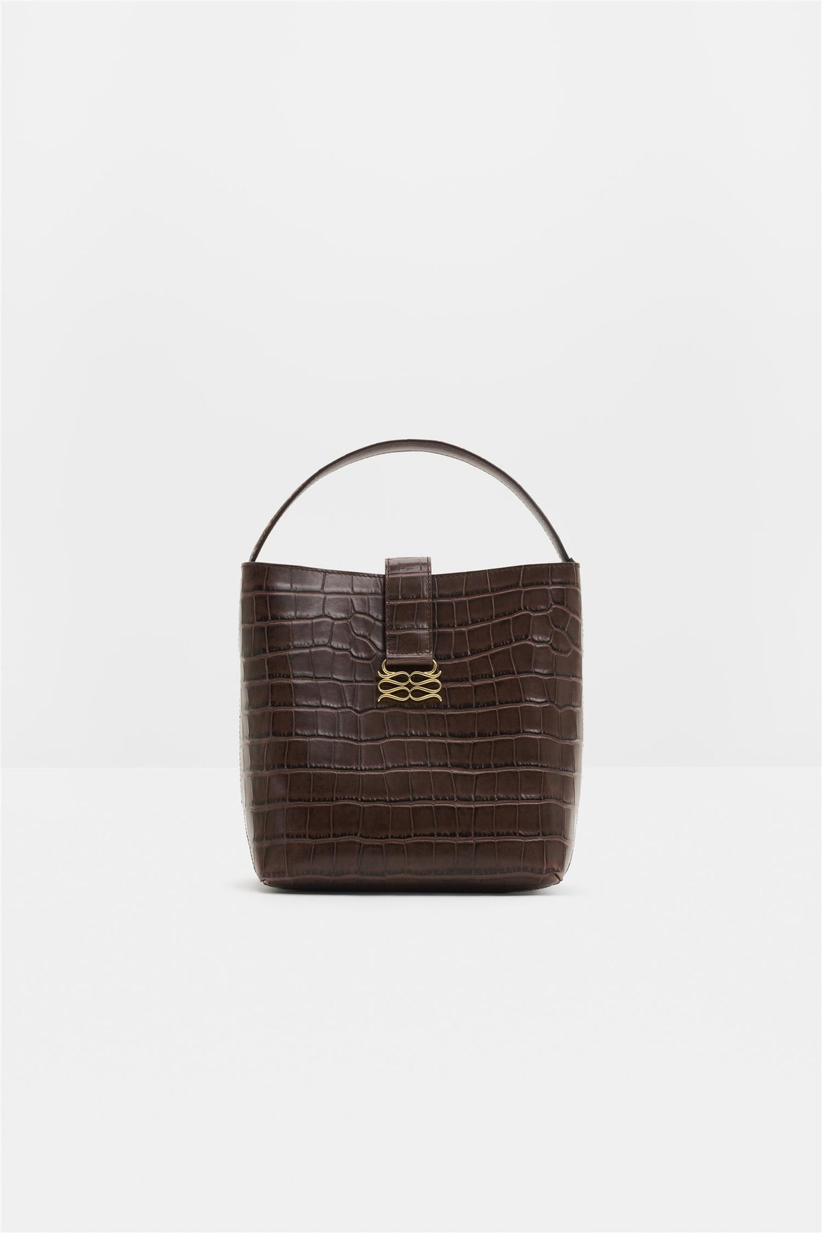 Monogram Leather Bucket Bag Dark Brown Croco