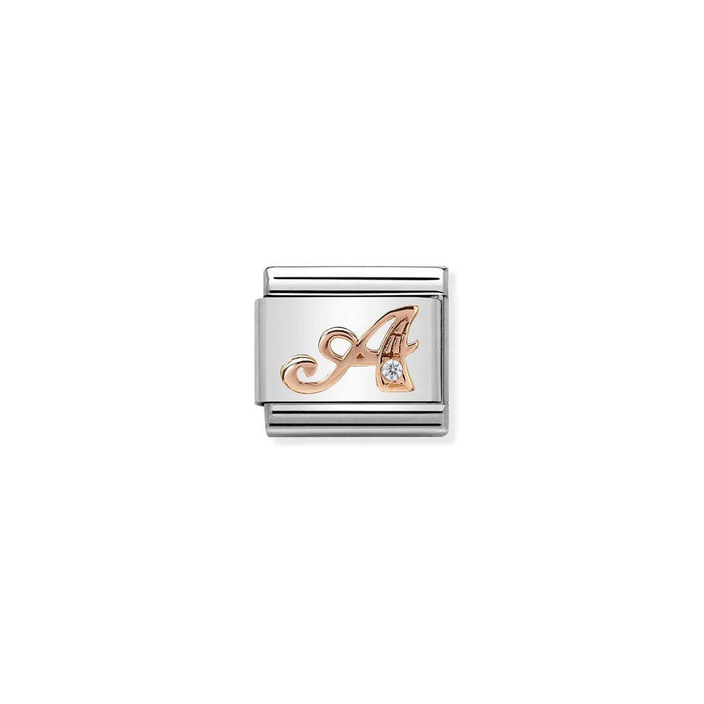 Letter A w/ Cubic Zirconia Rose Gold