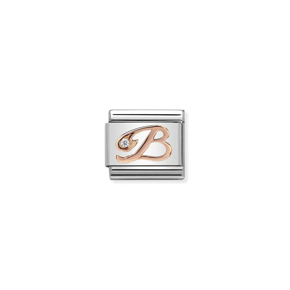 Letter B w/ Cubic Zirconia Rose Gold