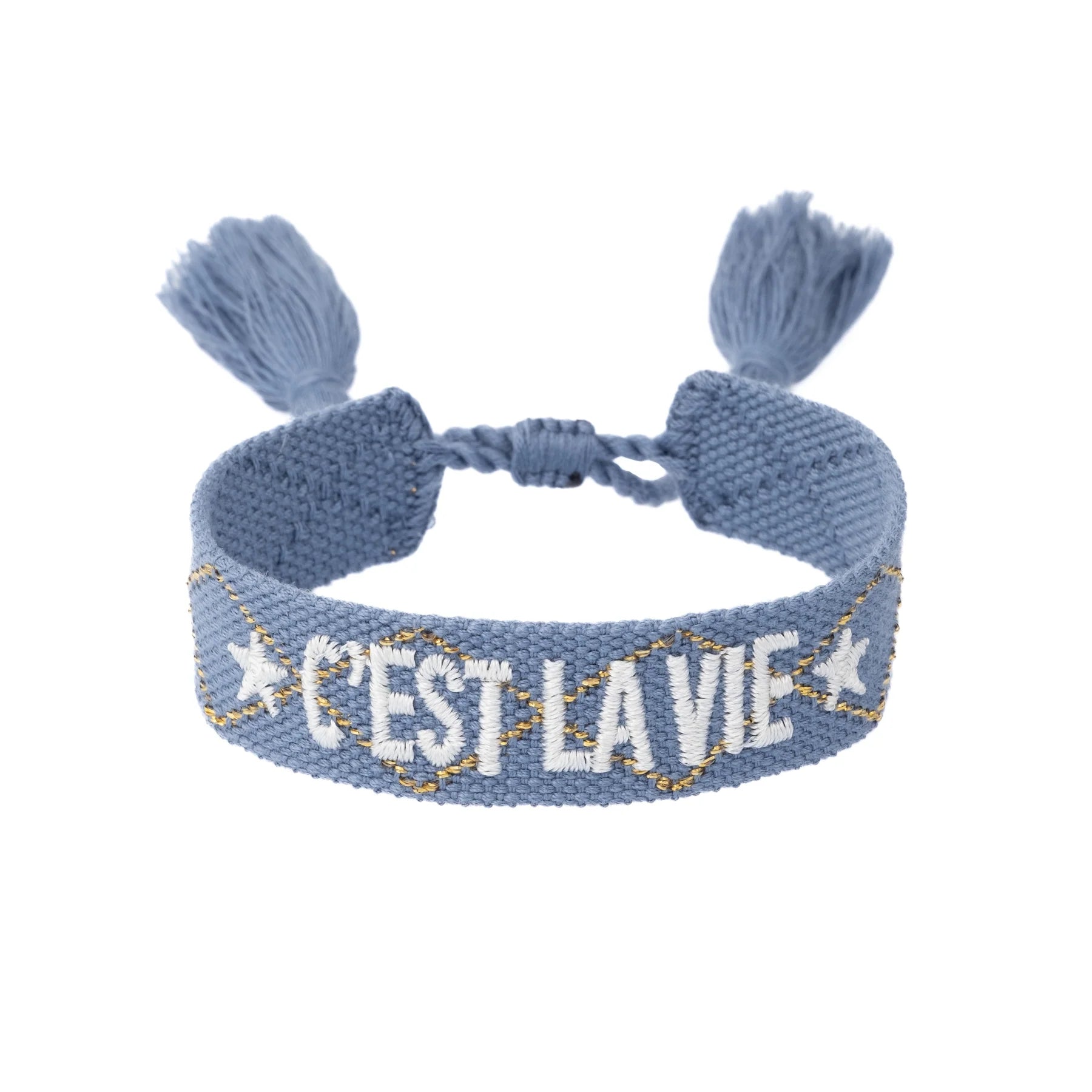 Woven Bracelet "Ce La Vie" Light Blue w/ Gold