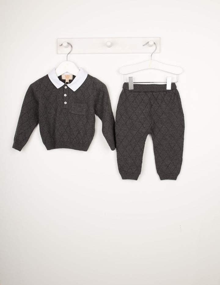 Diamond Knitted Two Piece Charcoal