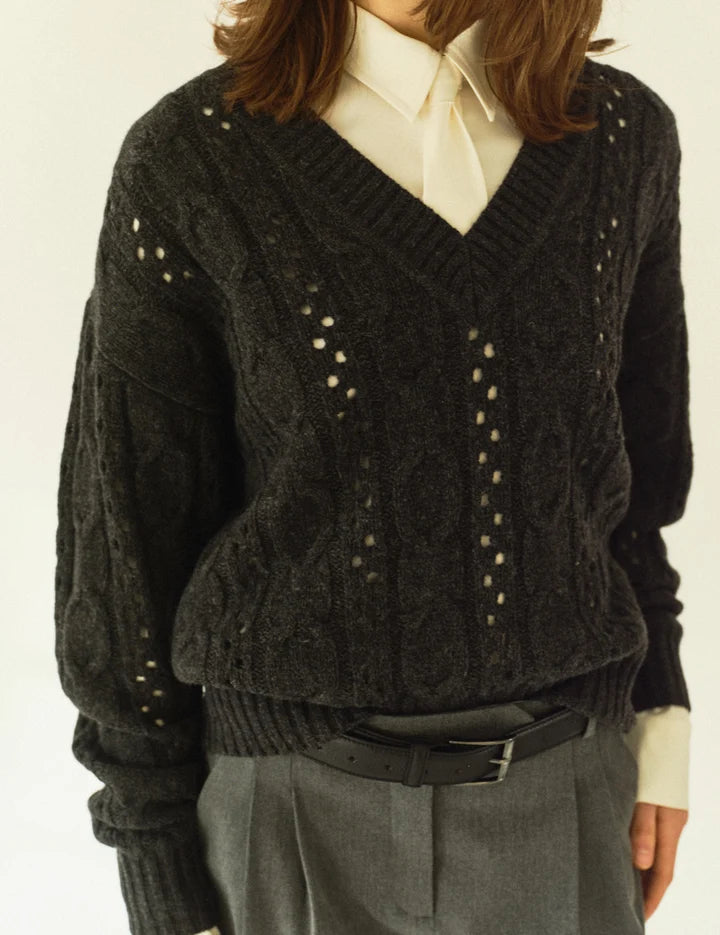Danze Cable V-Neck Dark Grey Melange