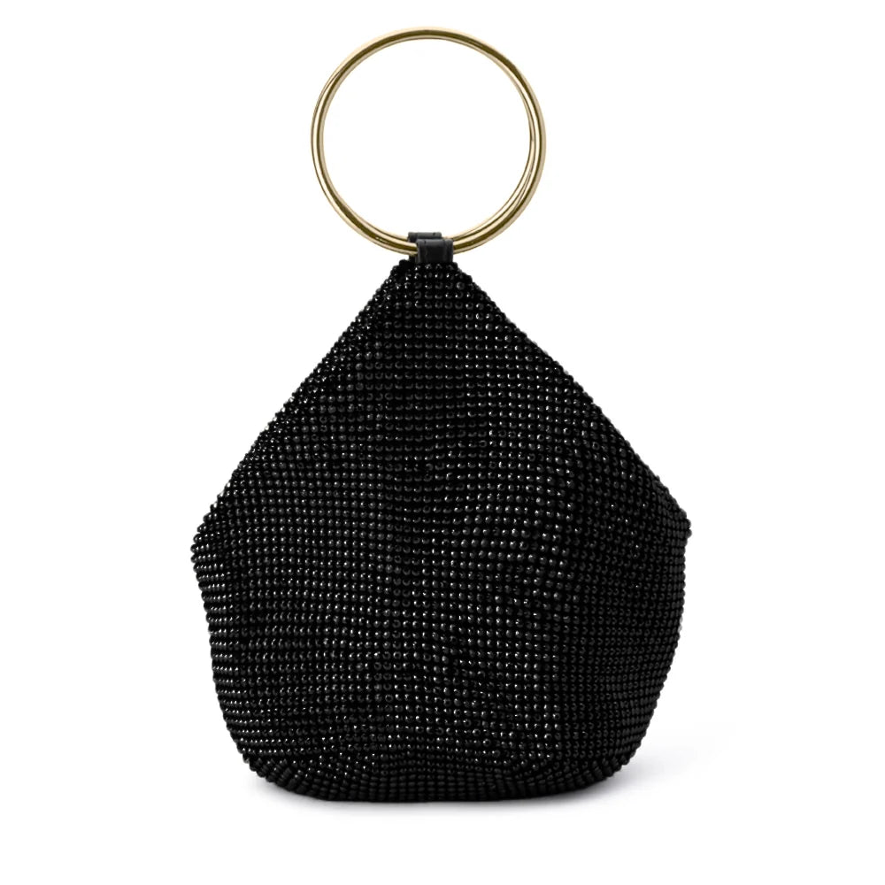 Ellie Crystal Mesh Ring Handle Bag Black