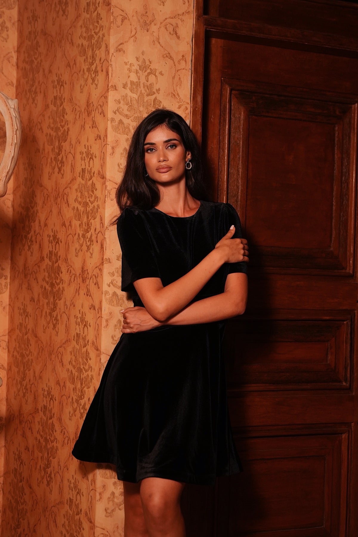 Fiona Mini Dress Black Velvet