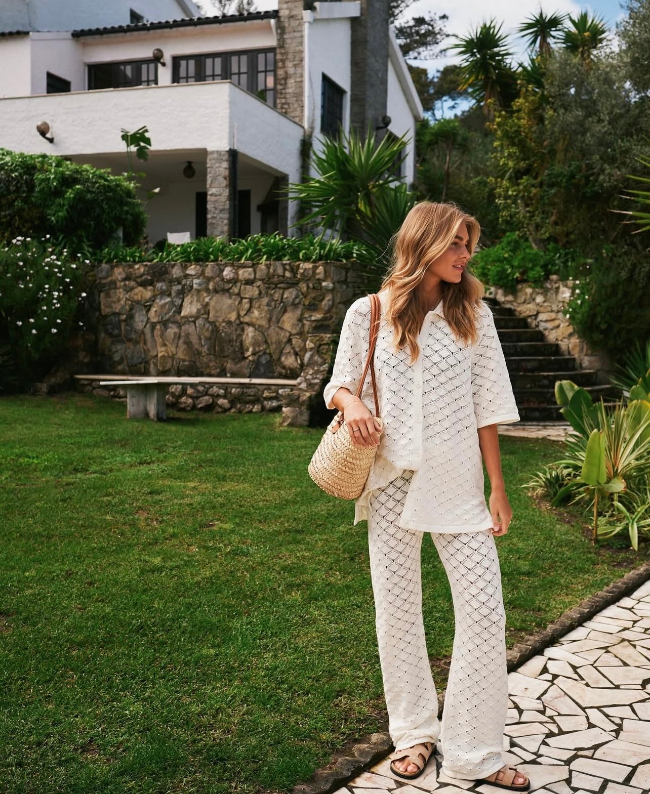 Rizzy Crochet Pants Off White