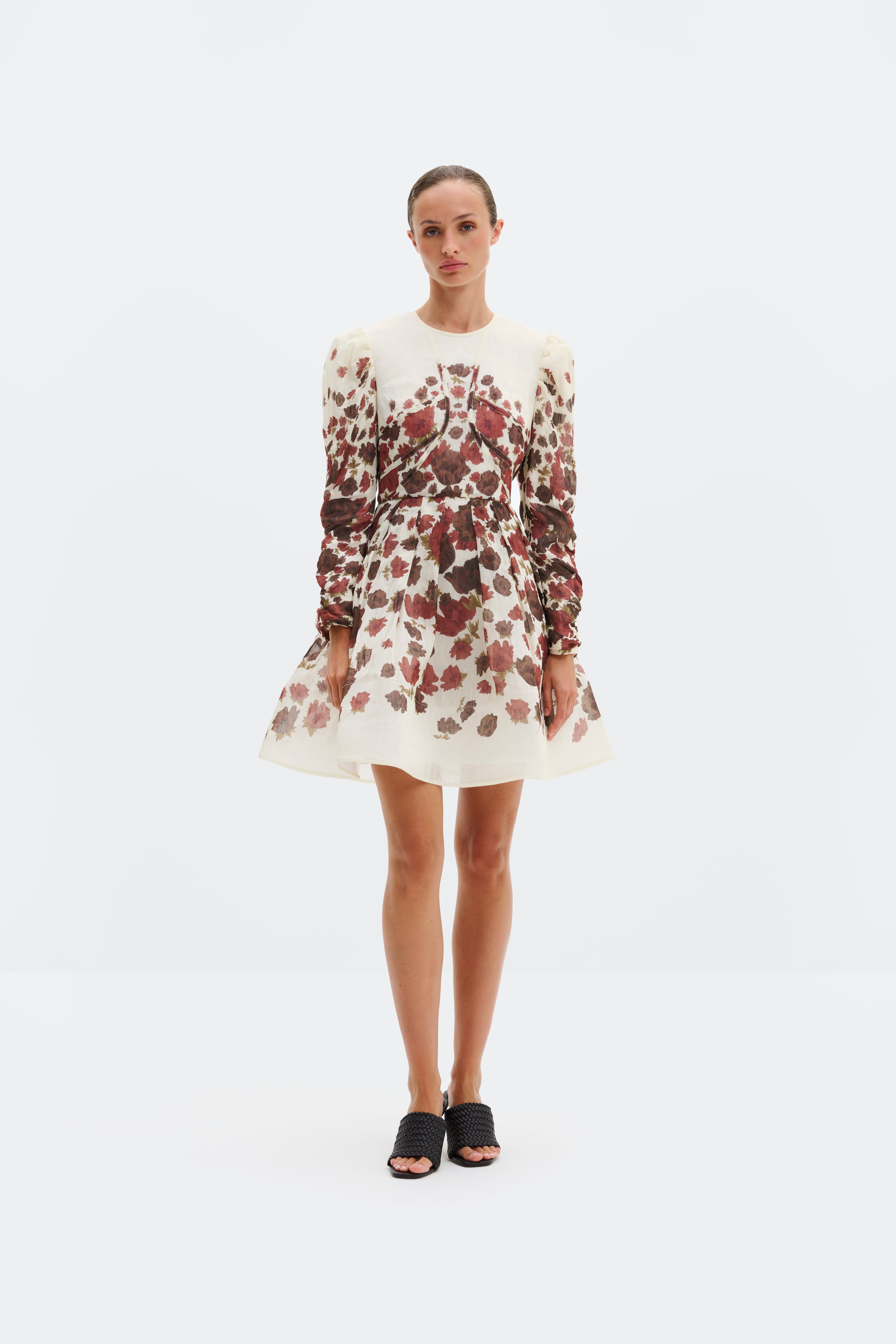 Leoni Silk Blend Mini Dress Wine Peony
