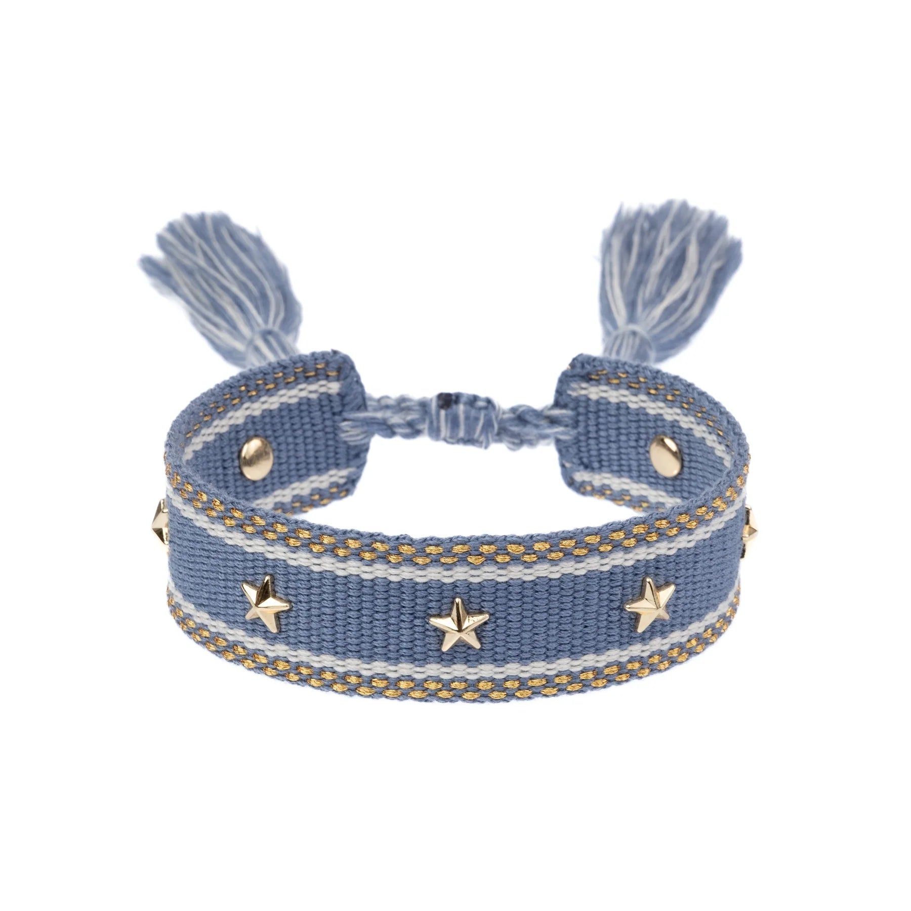 Woven Bracelet w/ Star Studs Light Blue w/ Gold