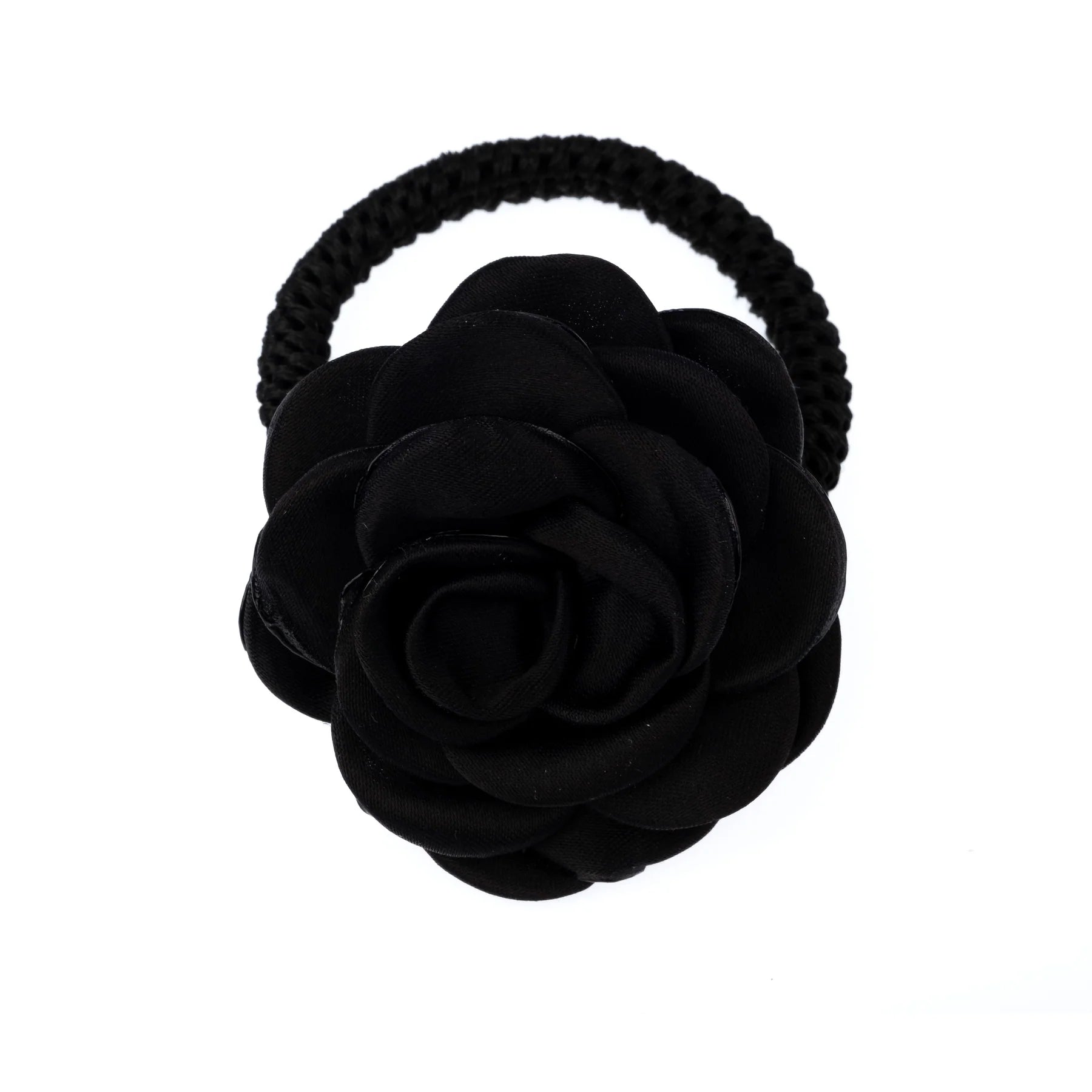 Satin Rose Hair Tie Black