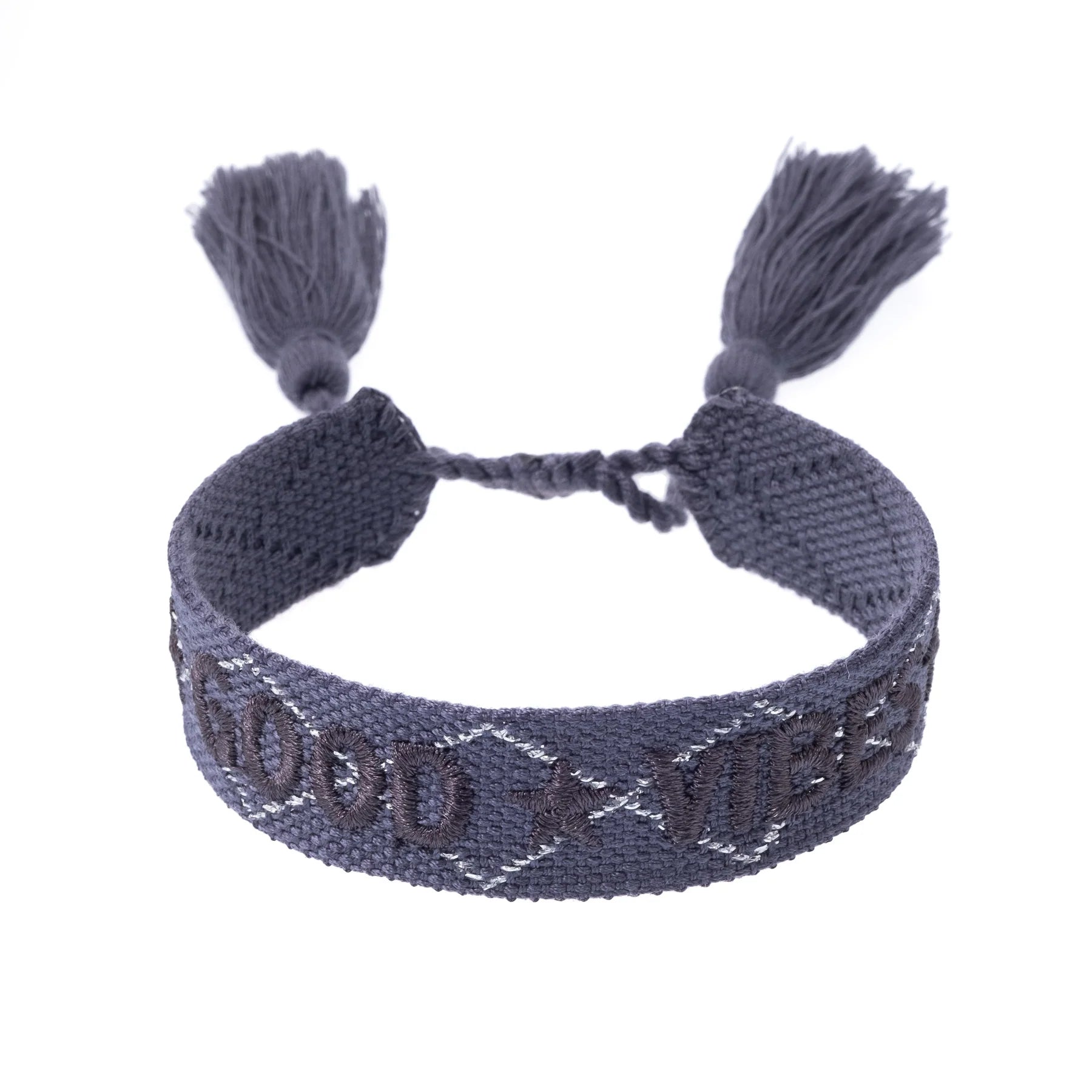 Woven Bracelet 'Good Vibes' Steel Blue w/ Silver