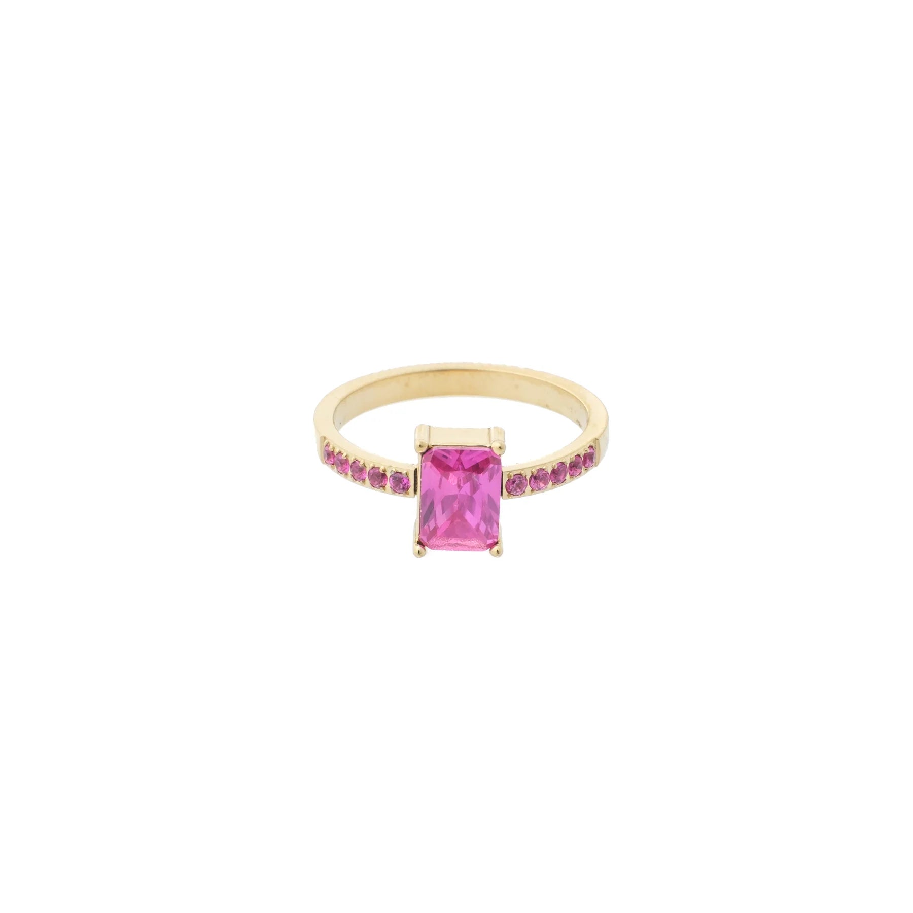 Single Baguette Ring Large w/ Crystals Pink
