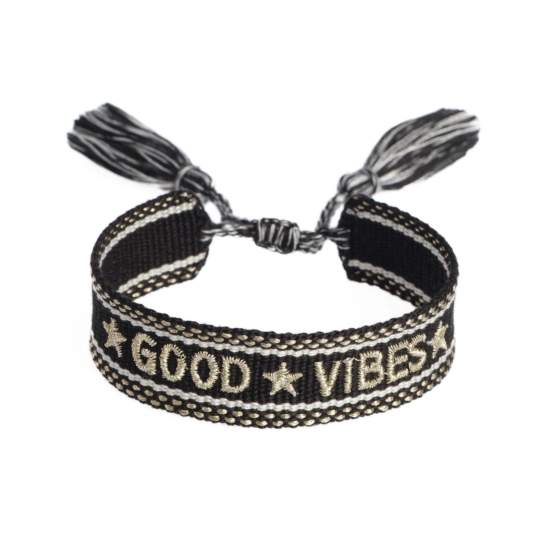Woven Bracelet "Good Vibes" Black w/ Gold