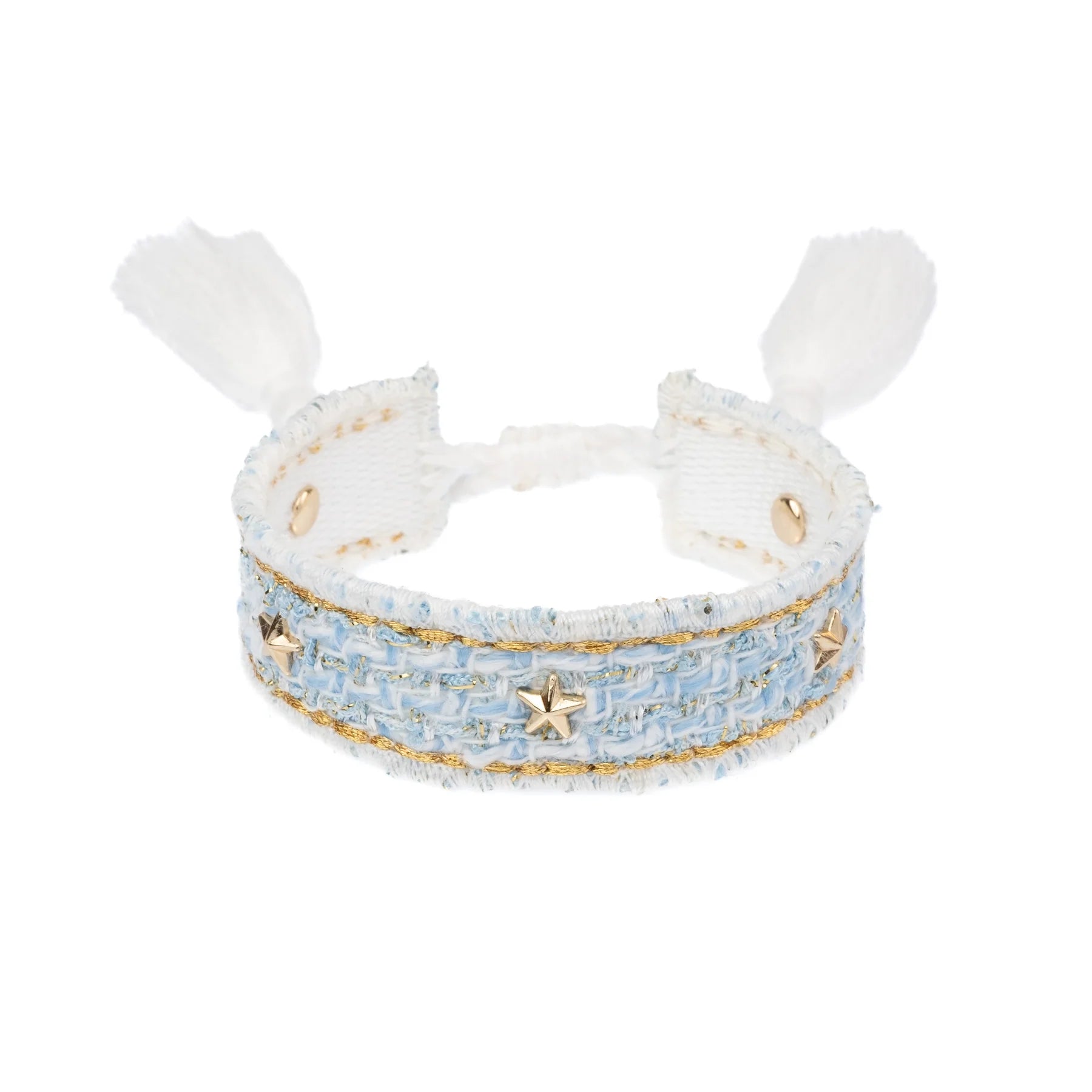 Tweed Bracelet w/ Star Studs Light Blue