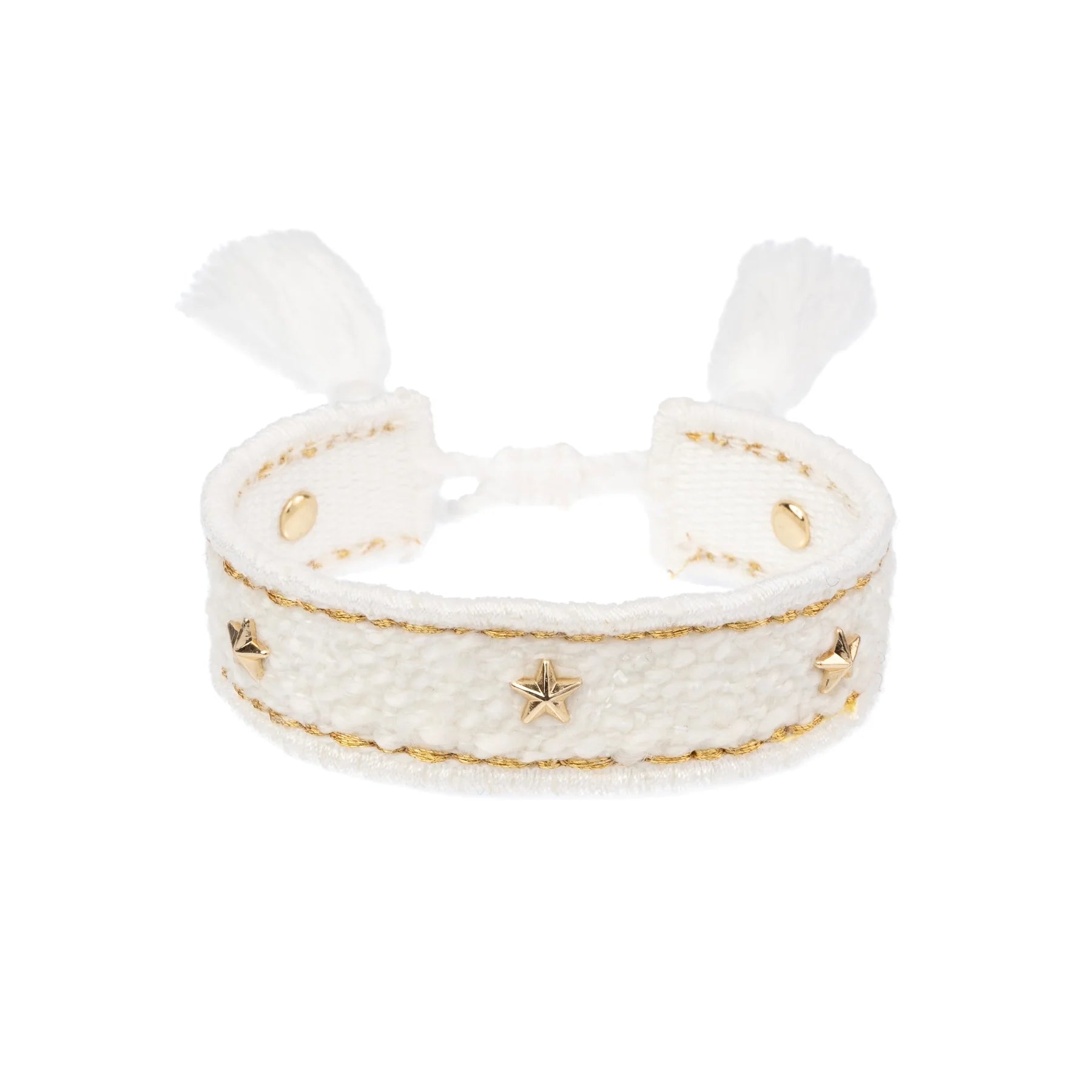 Tweed Bracelet w/ Star Studs Off White