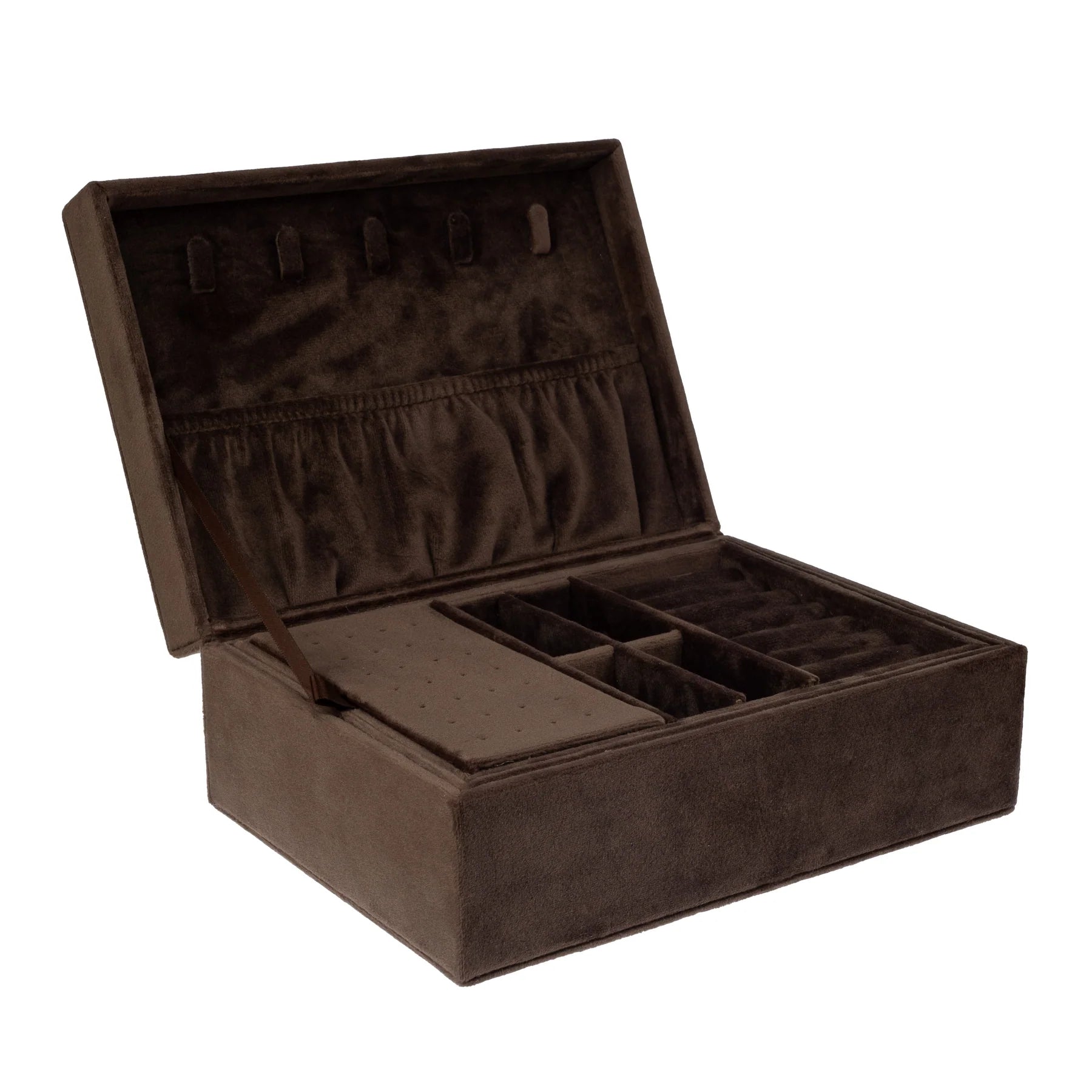 Velvet Jewellery Box large w/ Crystals Chocolate Brown