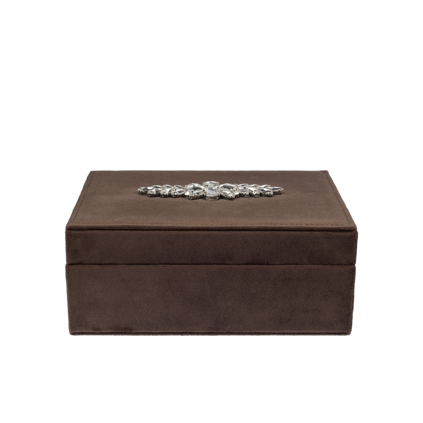 Velvet Jewellery Box large w/ Crystals Chocolate Brown