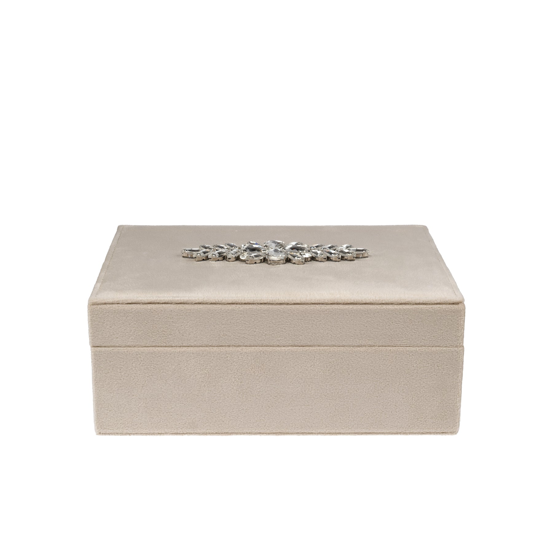 Velvet Jewellery Box large w/ Crystals Dark Sand